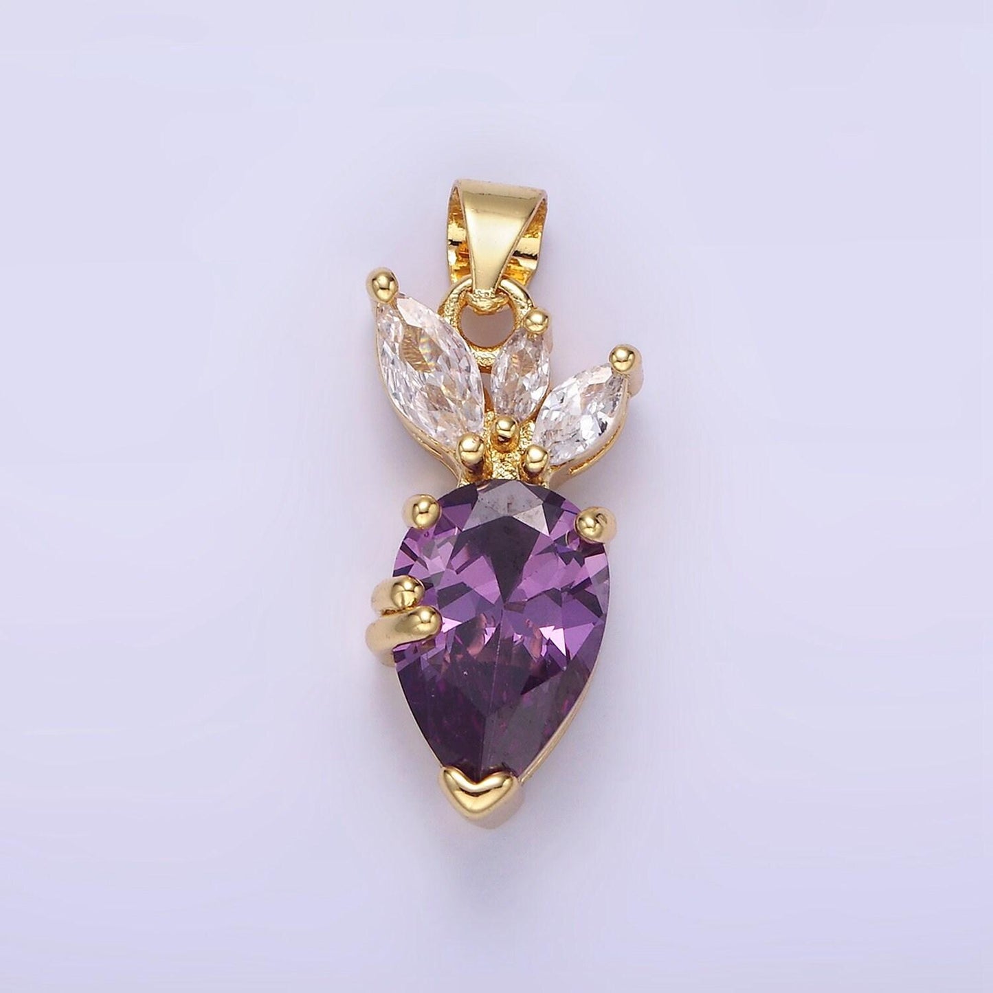 14k gold filled clear, pink, purple cz carrot vegetable pendant | aa-1138 / aa-1139