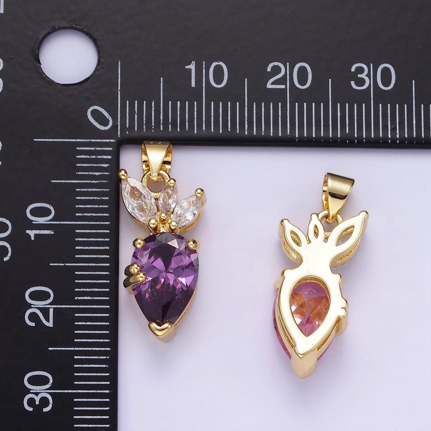 14k gold filled clear, pink, purple cz carrot vegetable pendant | aa-1138 / aa-1139