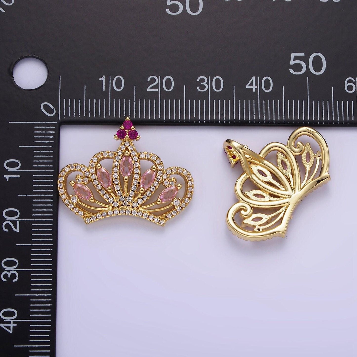 14k gold filled princess pink cz crown 21mm | aa-1135