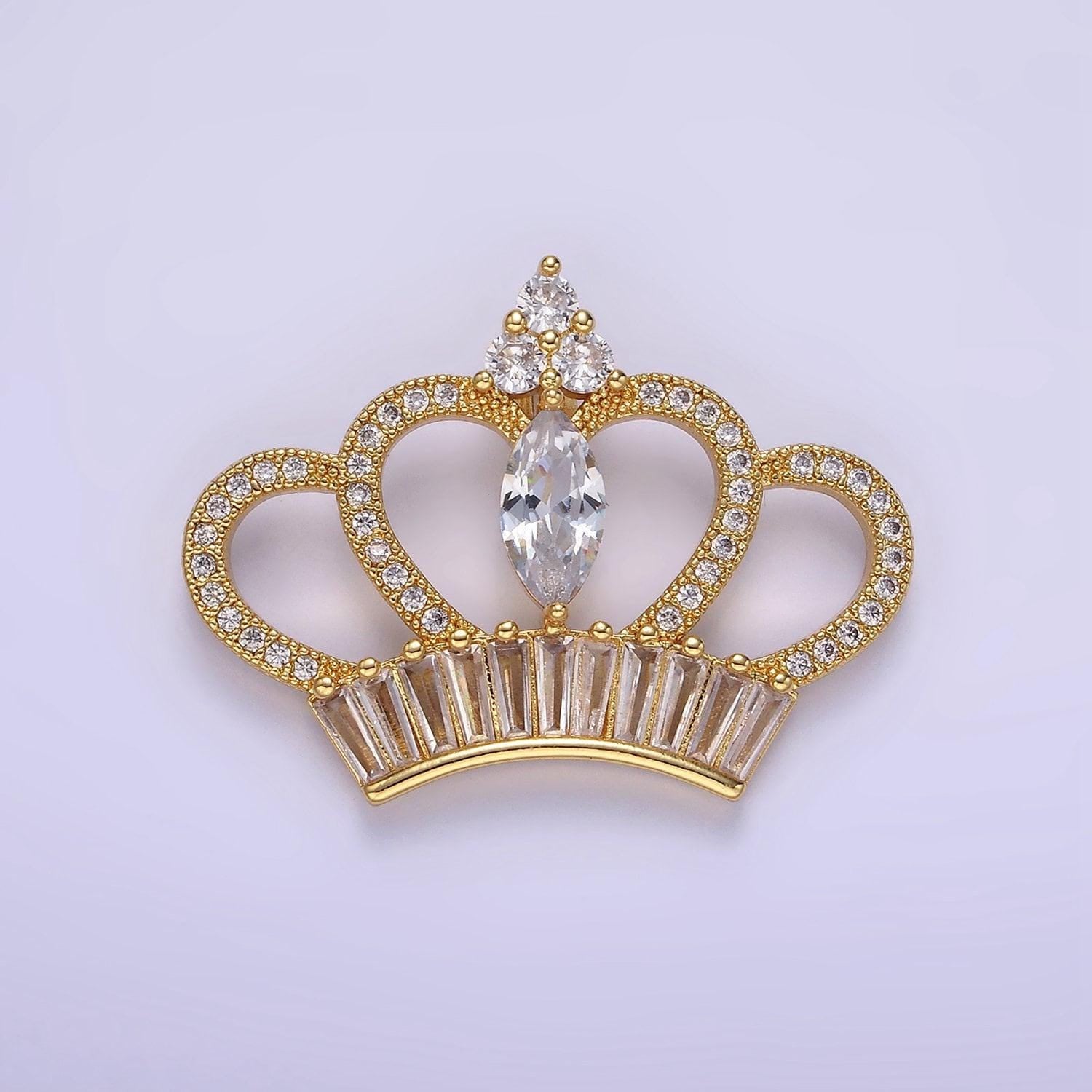 Dainty golden princess crown charm cubic crown charms, corona, gold princess clear cz for necklace component aa1133