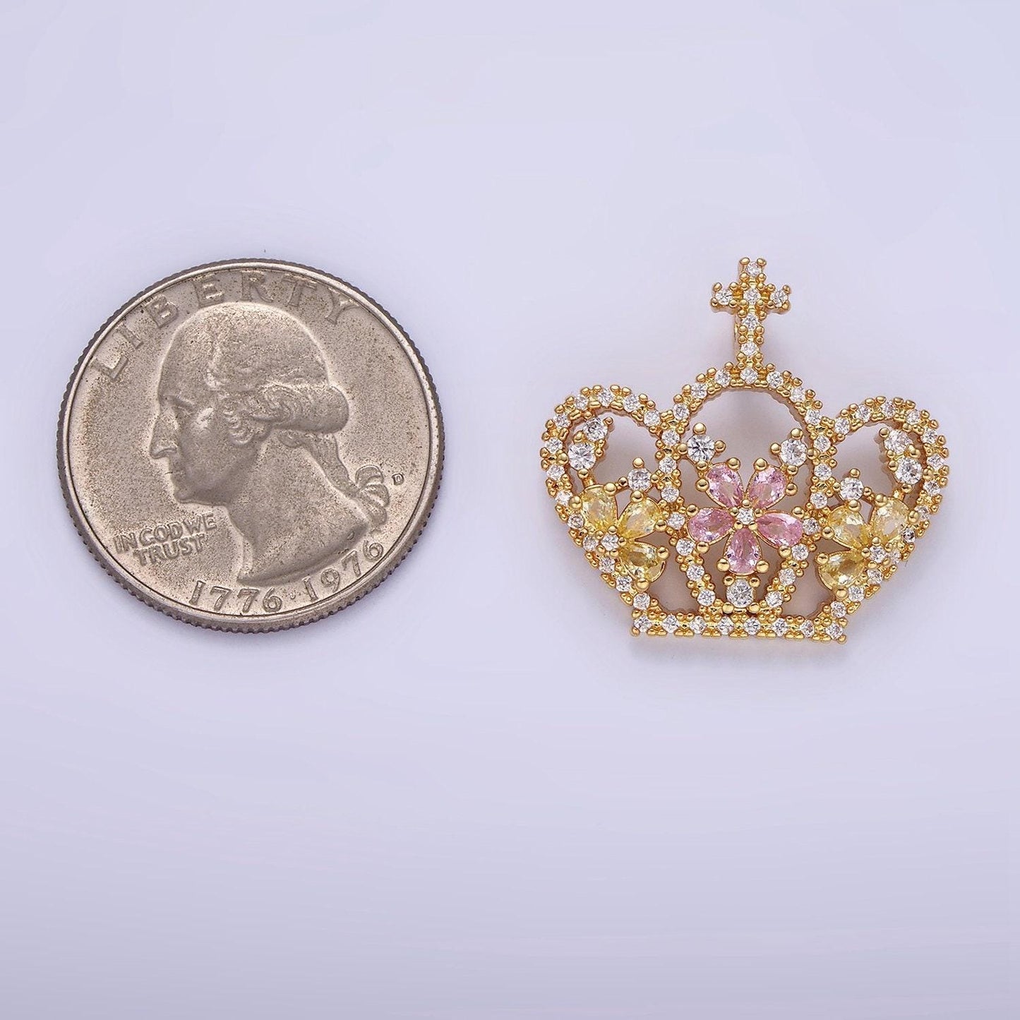14k gold filled prince royal crown charm micro pave cubic zirconia cz stones pendant, royalty vintage crown design charm aa1134