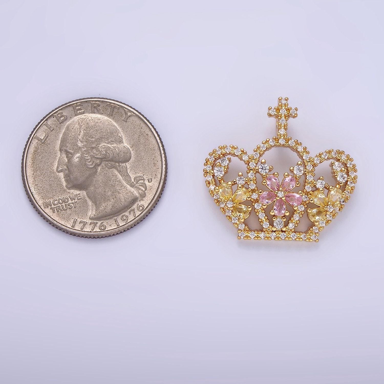 14k gold filled prince royal crown charm micro pave cubic zirconia cz stones pendant, royalty vintage crown design charm aa1134