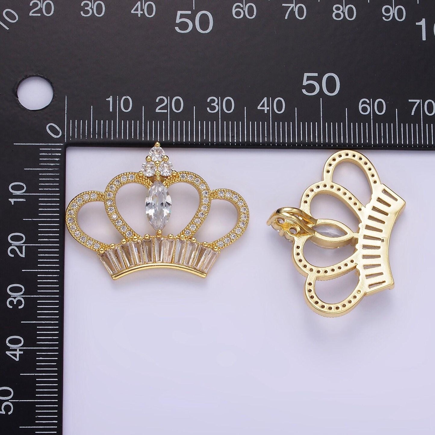 Dainty golden princess crown charm cubic crown charms, corona, gold princess clear cz for necklace component aa1133