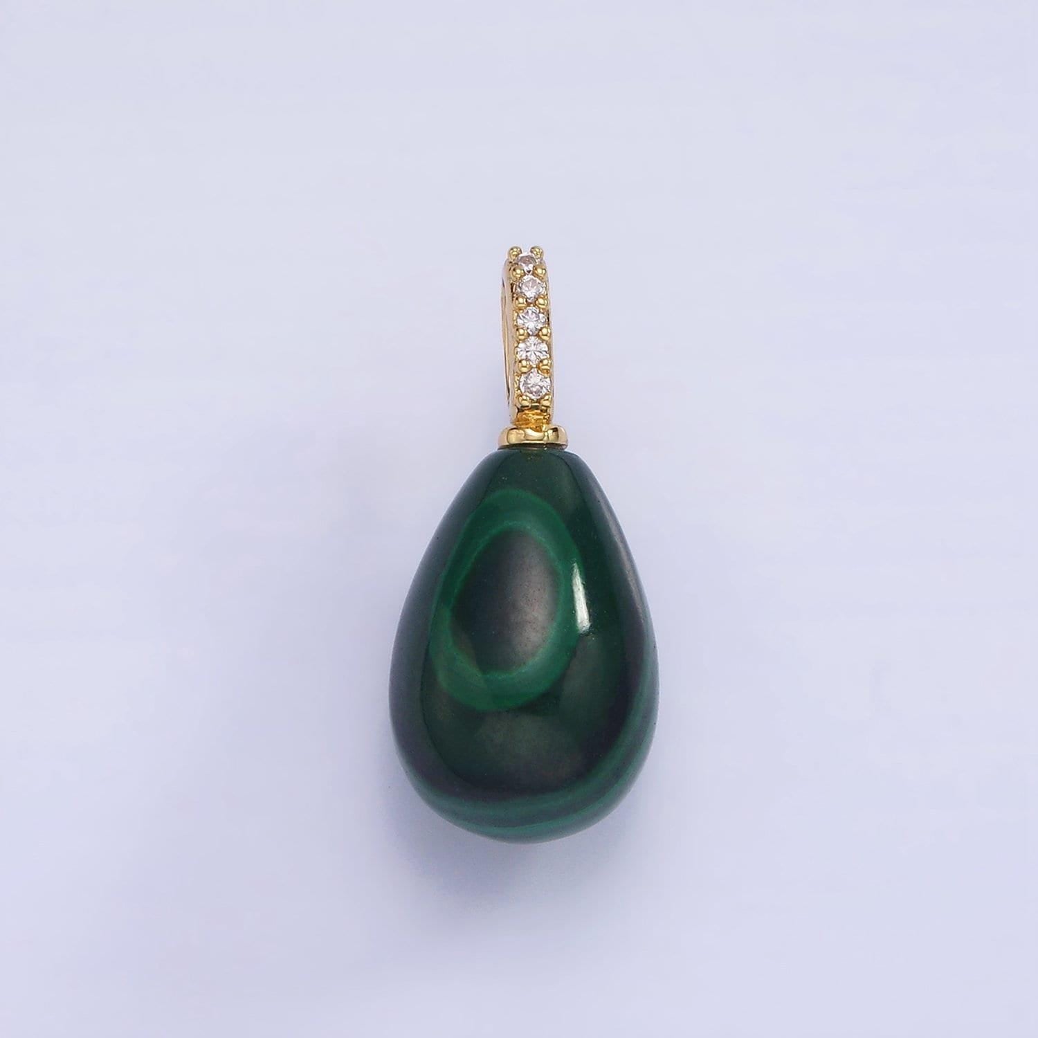 14k gold filled green malachite teardrop micro paved cz bail pendant | aa1131