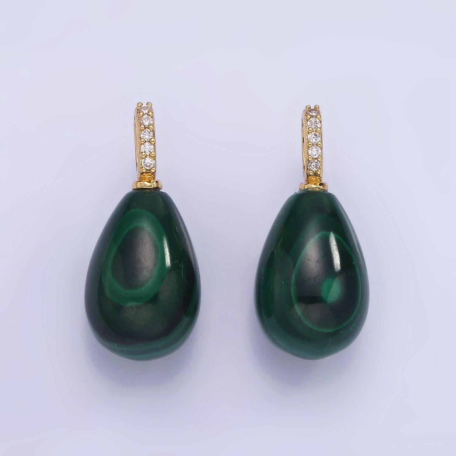 14k gold filled green malachite teardrop micro paved cz bail pendant | aa1131