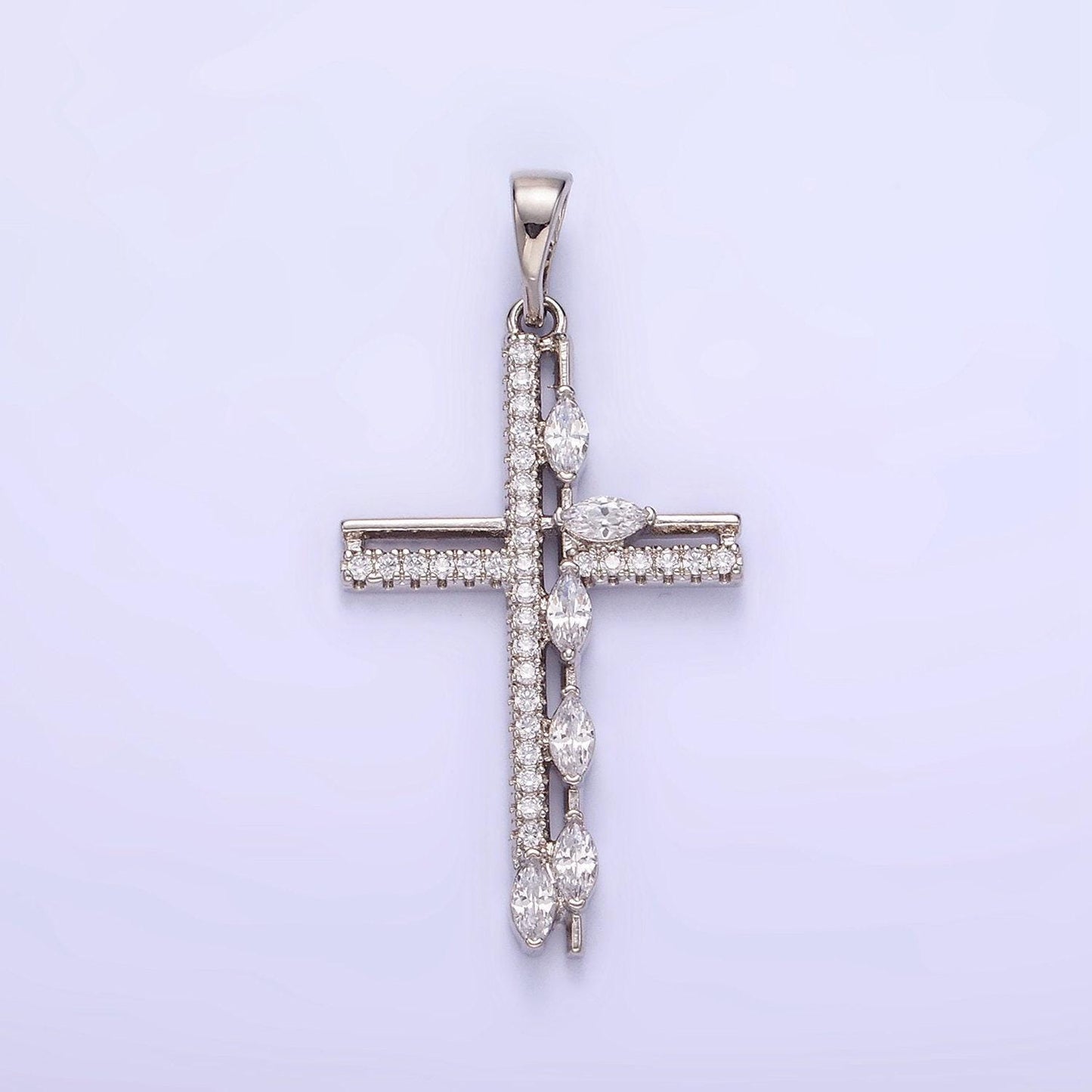 Unique design silver 35.9mm micro paved cz religious cubic zirconia cross pendant | aa-1127
