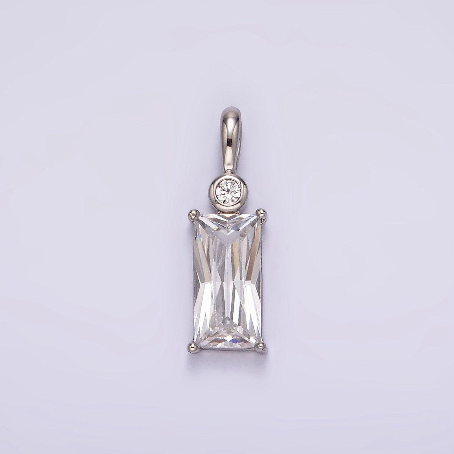 White gold filled clear baguette cz bezel add-on charm silver geometric charm for bracelet necklace component | aa1125