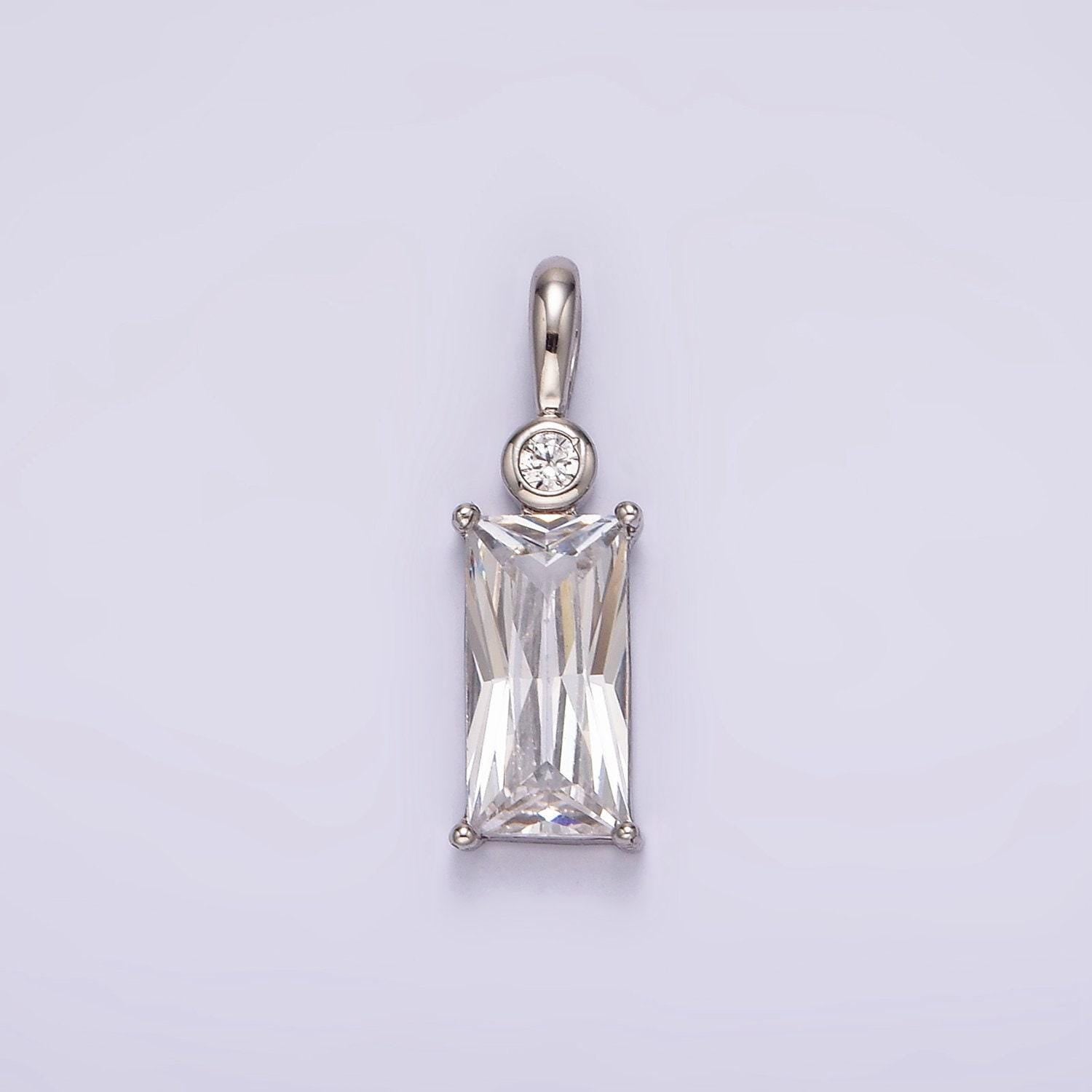 White gold filled clear baguette cz bezel add-on charm silver geometric charm for bracelet necklace component | aa1125