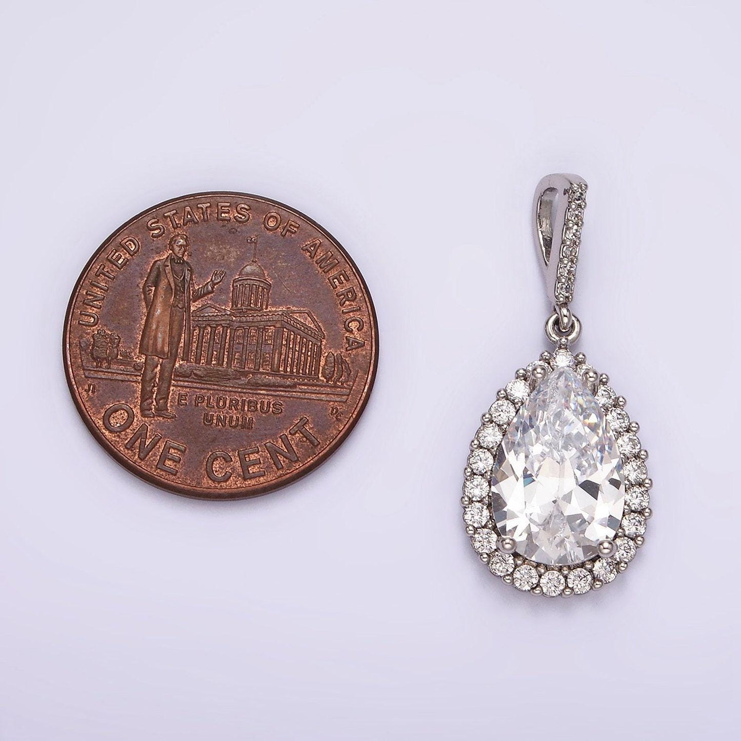White gold filled clear cz lined teardrop micro paved pendant silver geometric charm for minimalist jewelry wedding jewelry | aa1124