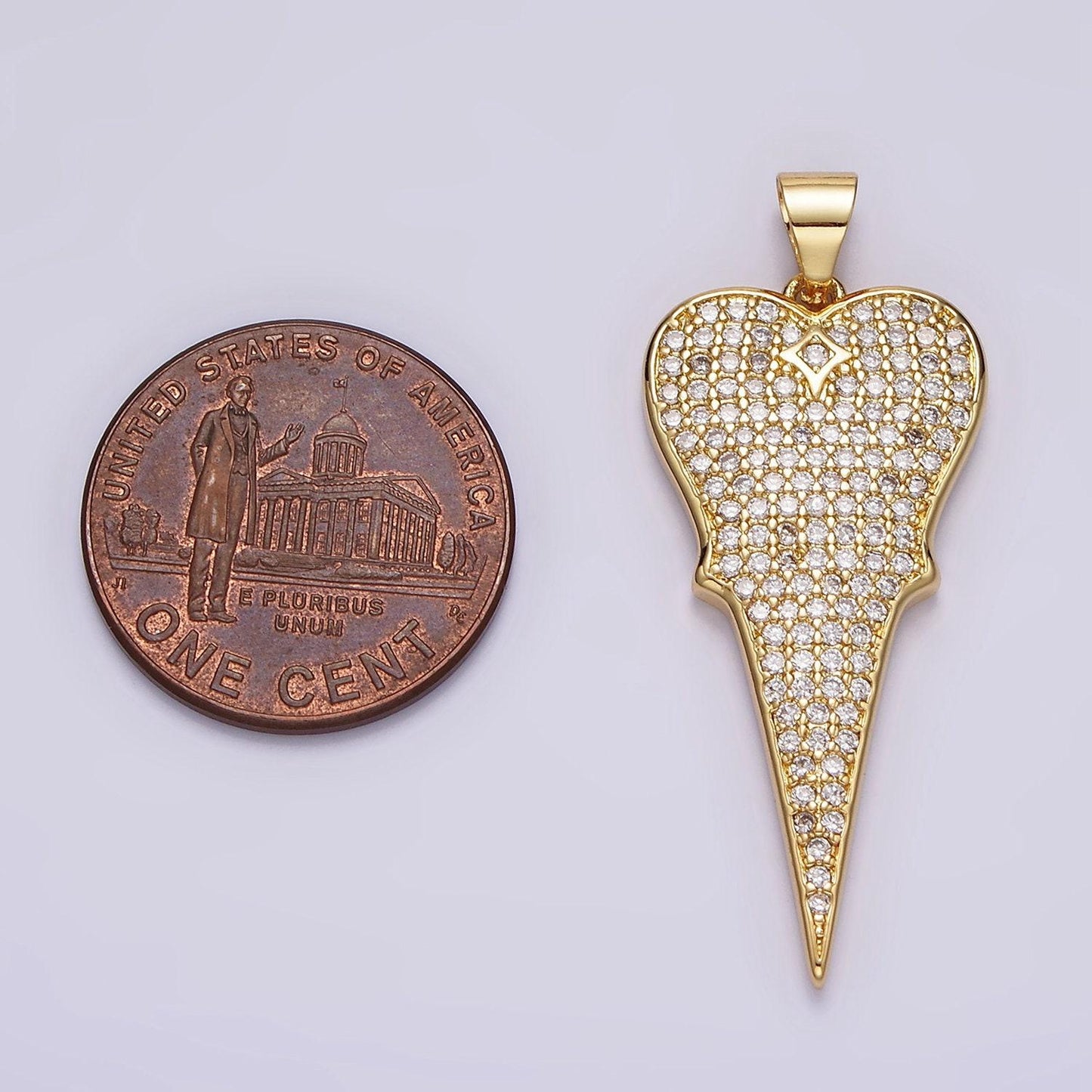14k gold filled 35mm micro paved cz long heart pendant | aa1104