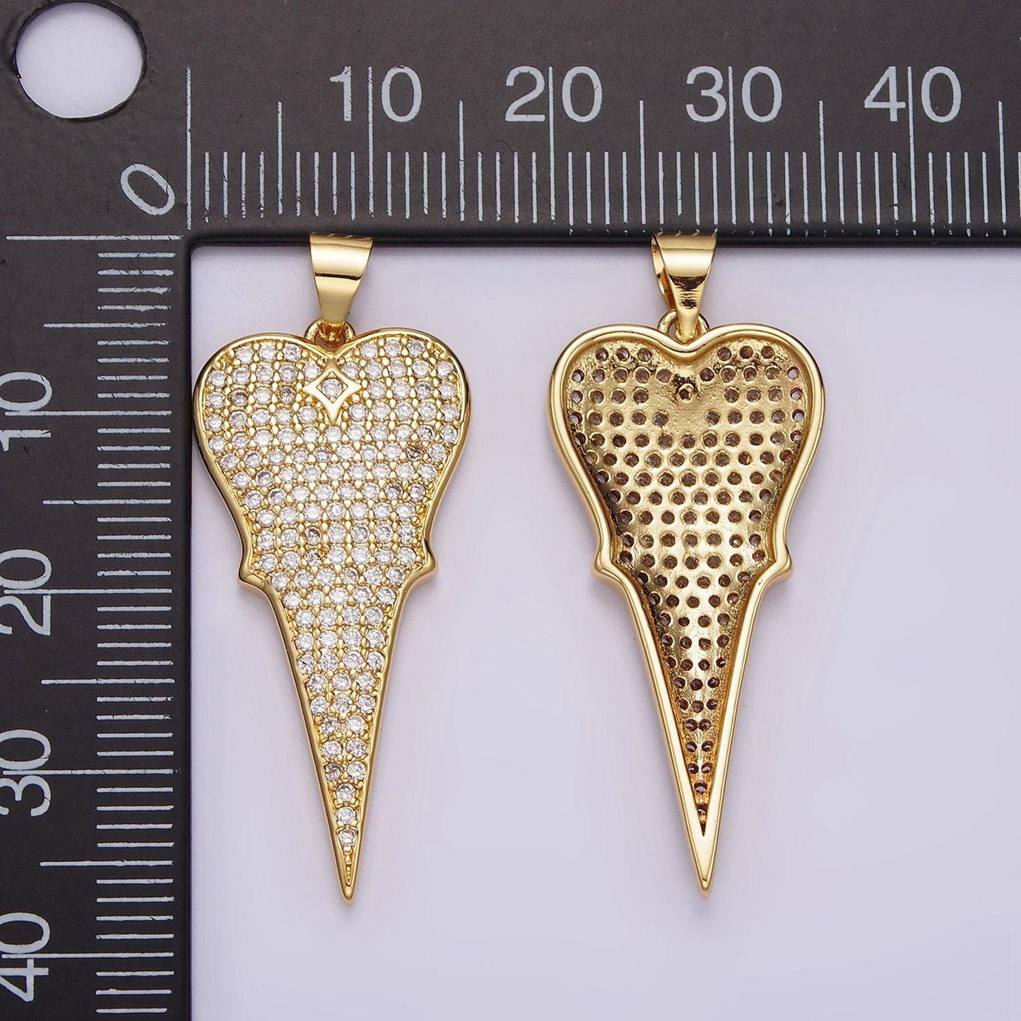 14k gold filled 35mm micro paved cz long heart pendant | aa1104