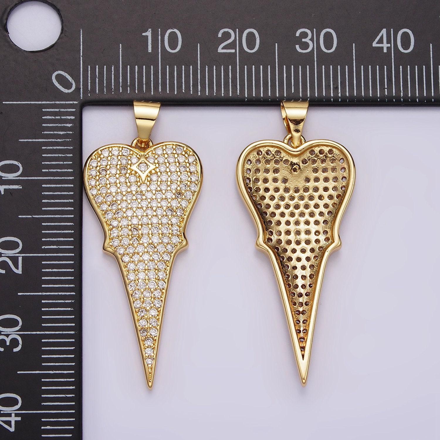 14k gold filled 35mm micro paved cz long heart pendant | aa1104