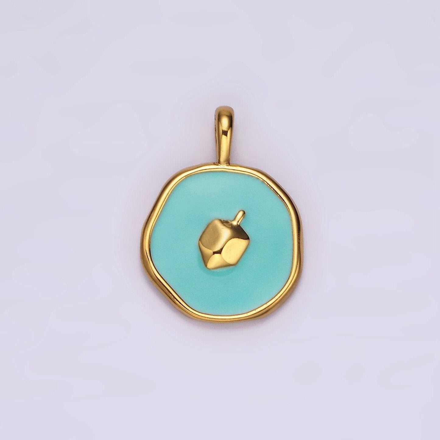 14k gold filled dreidel charm jerusalem pendant blue teal enamel jewish charm for hannukah gift idea aa1093