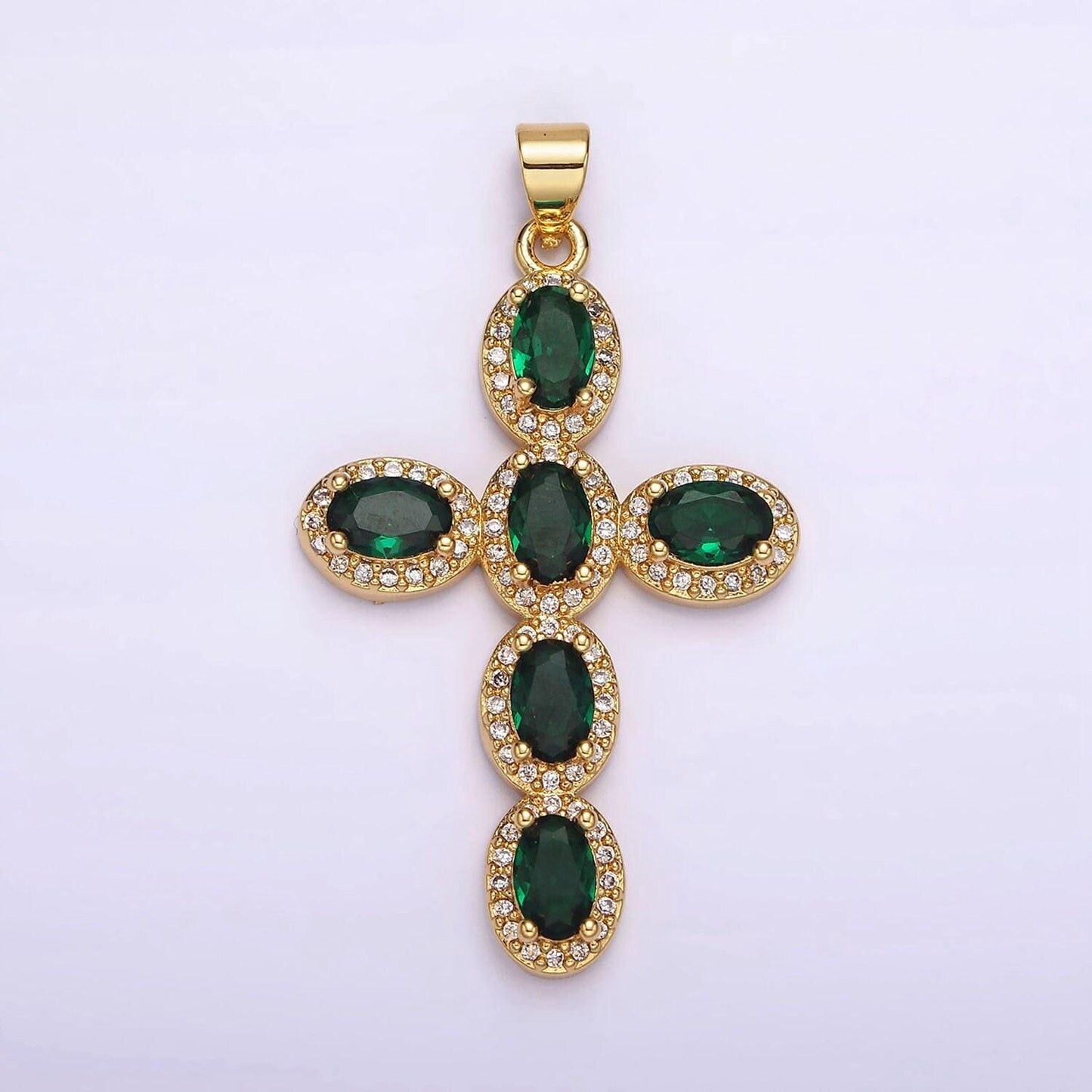 14k gold filled pink green cz cross pendant for christmas necklace jewelry making supply religious charm | aa1095