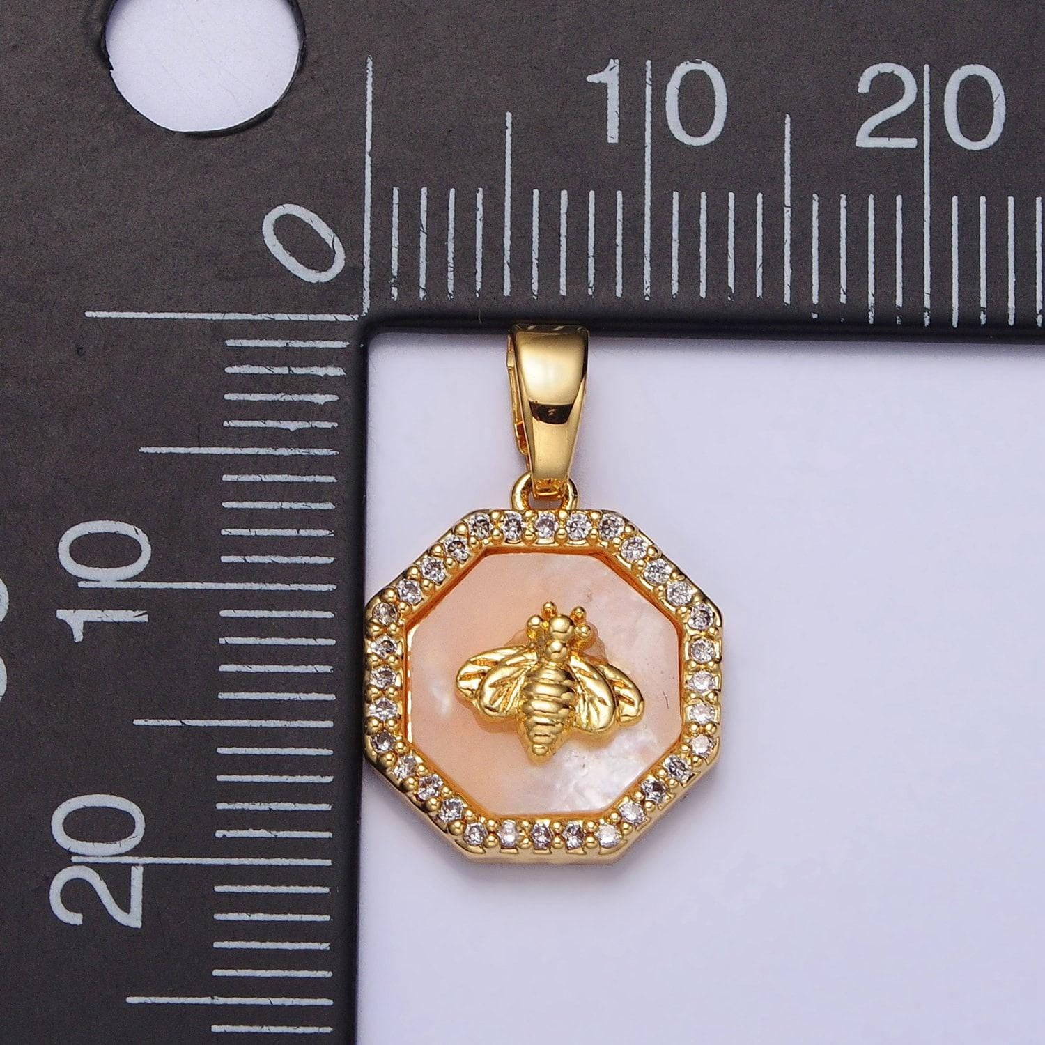 Gold bee charm pink shell pearl octagon pendant geometric animal insect jewelry | aa106