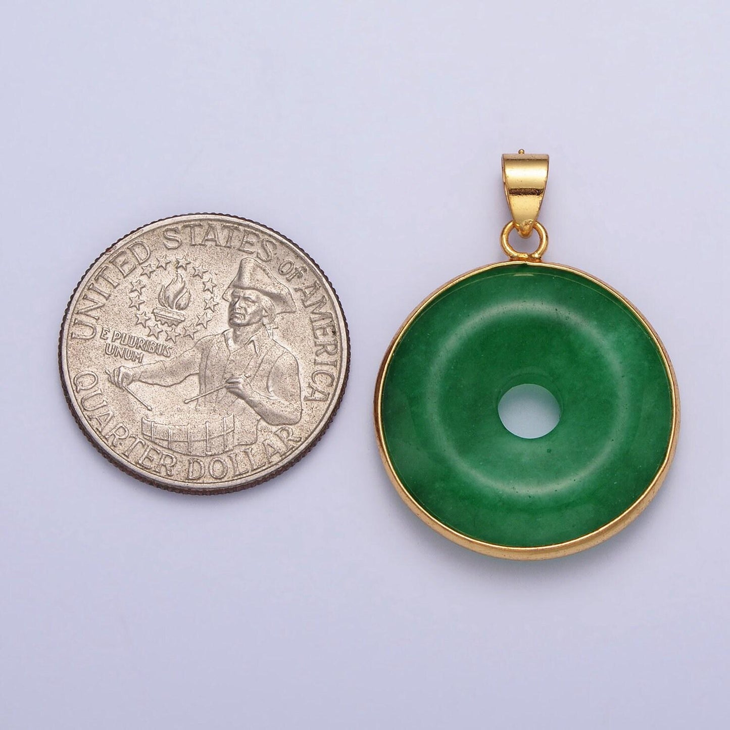 Dainty gold filled coin jade charm necklace green donut jade pendant for necklace component jewelry making supply aa103
