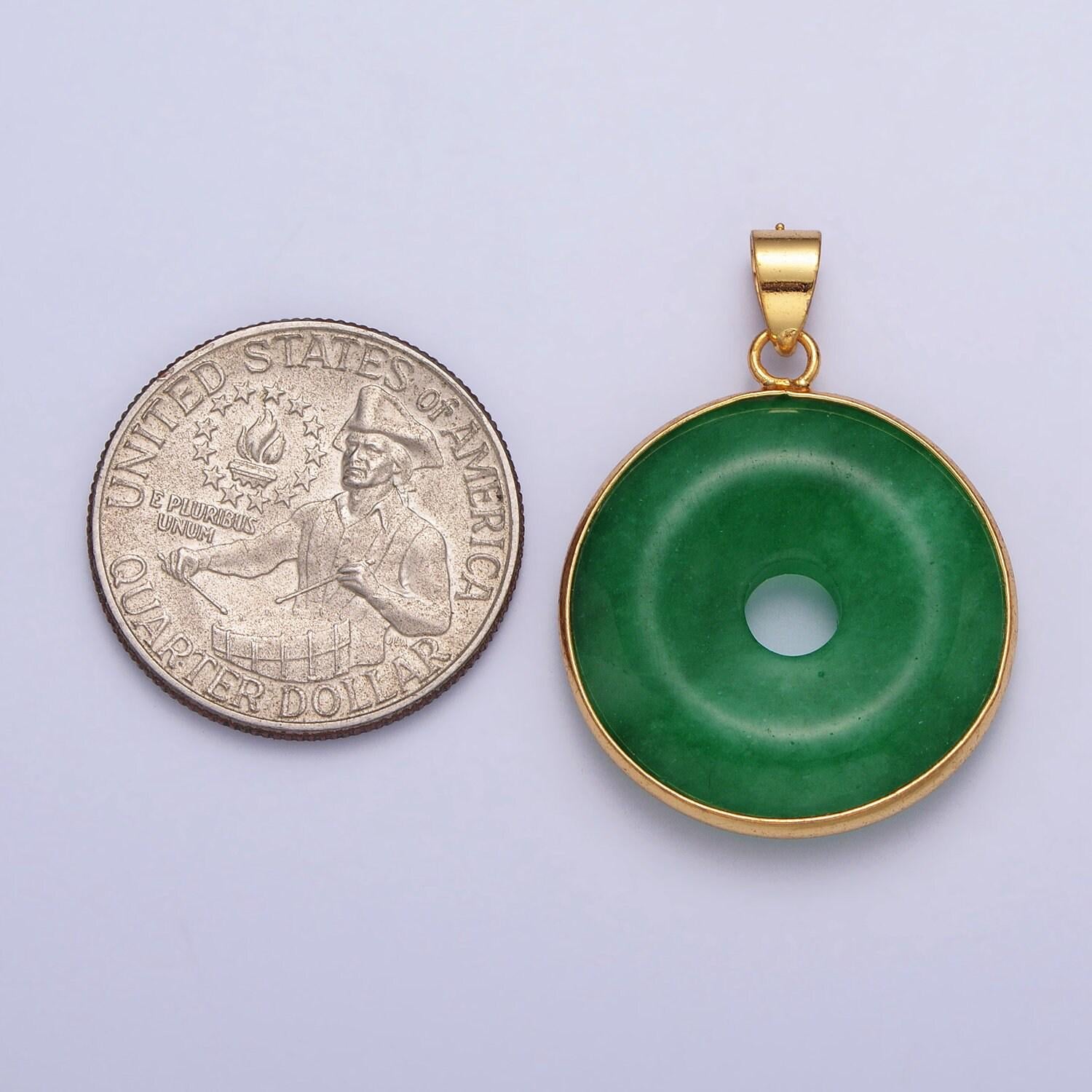 Dainty gold filled coin jade charm necklace green donut jade pendant for necklace component jewelry making supply aa103