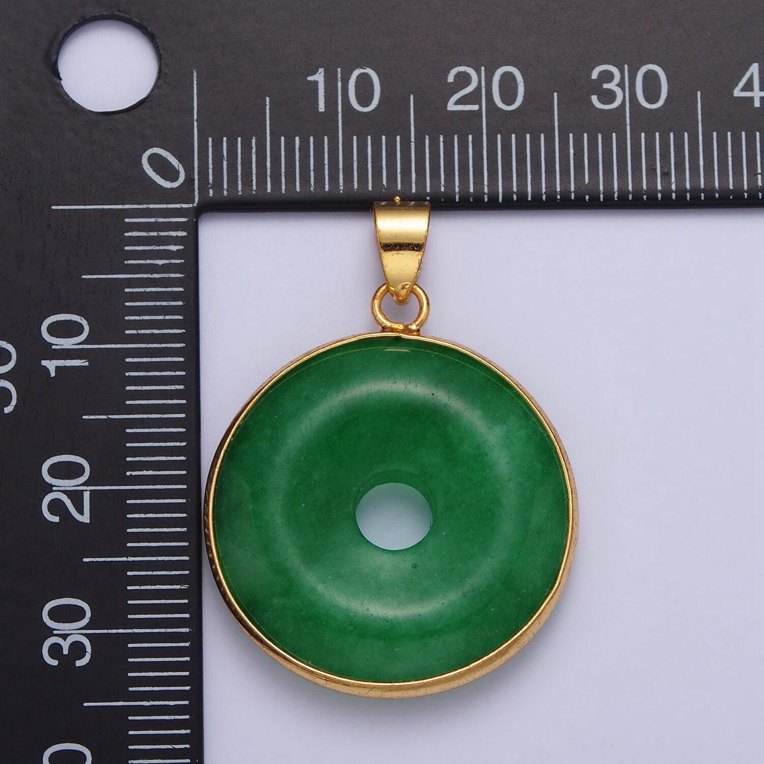 Dainty gold filled coin jade charm necklace green donut jade pendant for necklace component jewelry making supply aa103