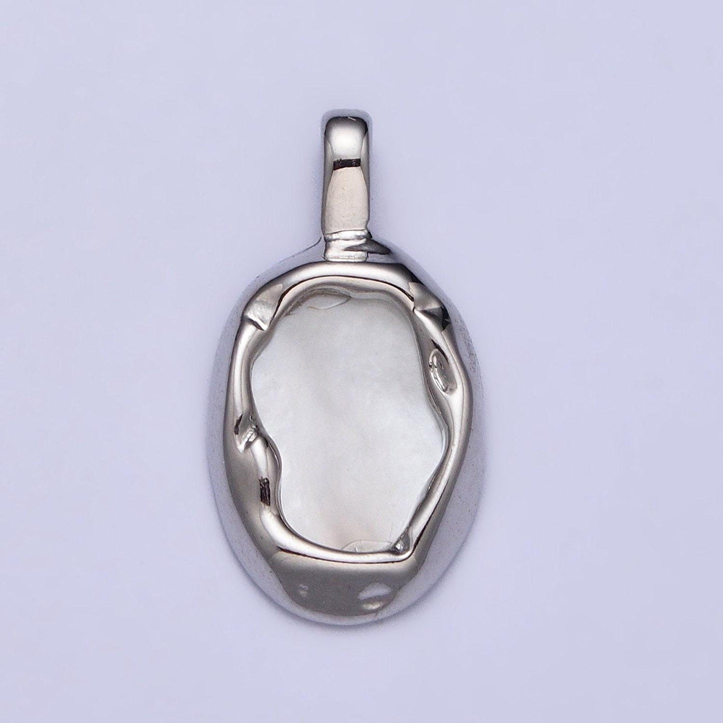 Abstract oval shell pearl hammered framed pendant in gold & silver | aa093 aa094
