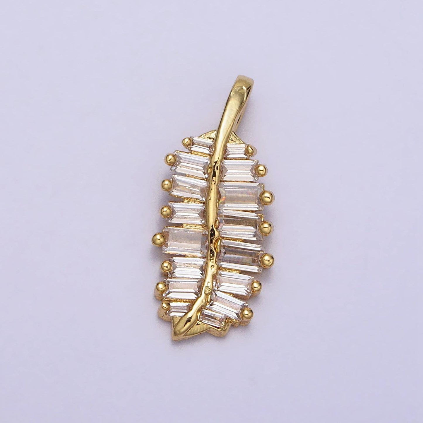 Mini feather charms, baguette feather charms, gold cz leaf feather for necklace bracelet component aa-087