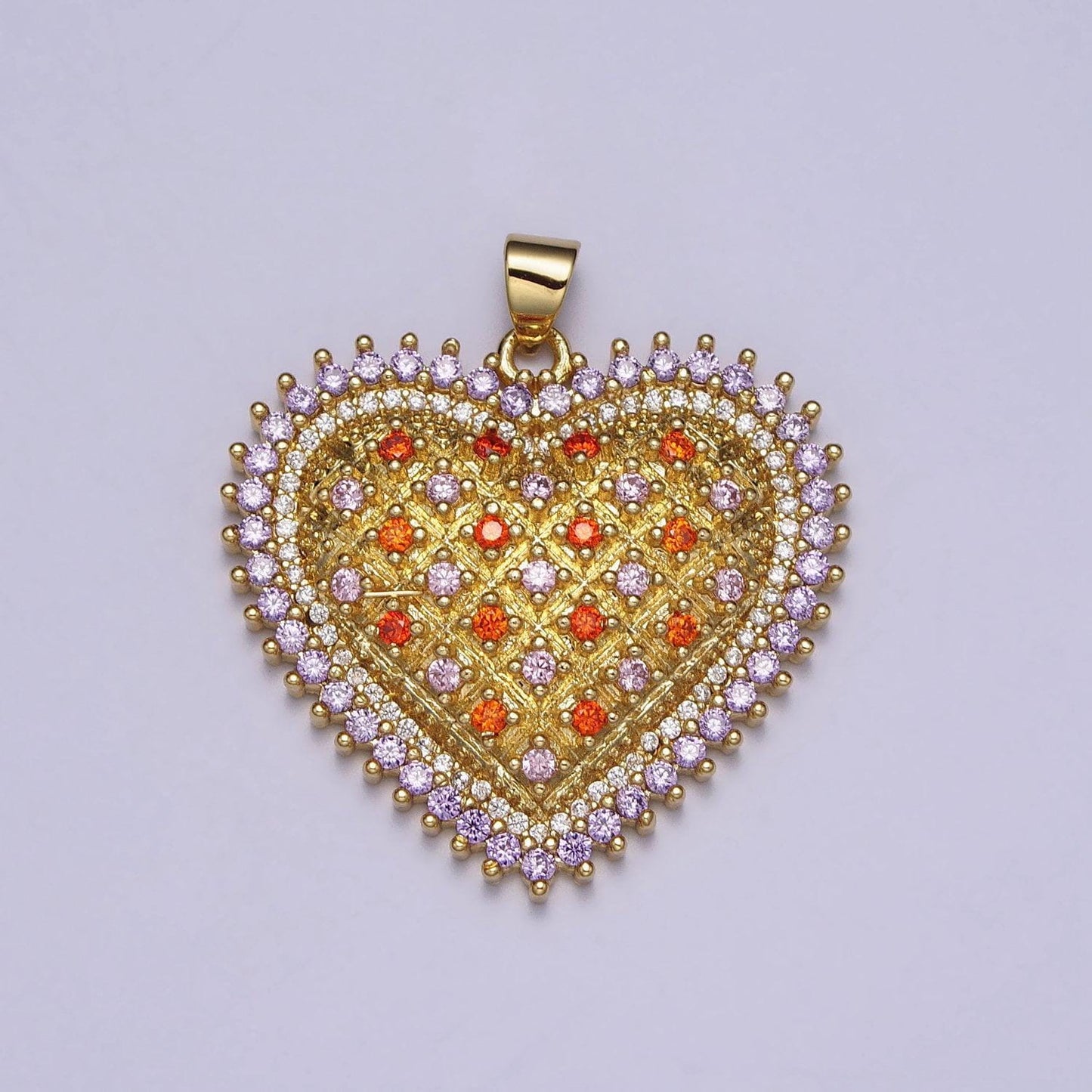 Gold micro pave heart charm big colorful heart pendant for necklace statement jewelry making, aa079