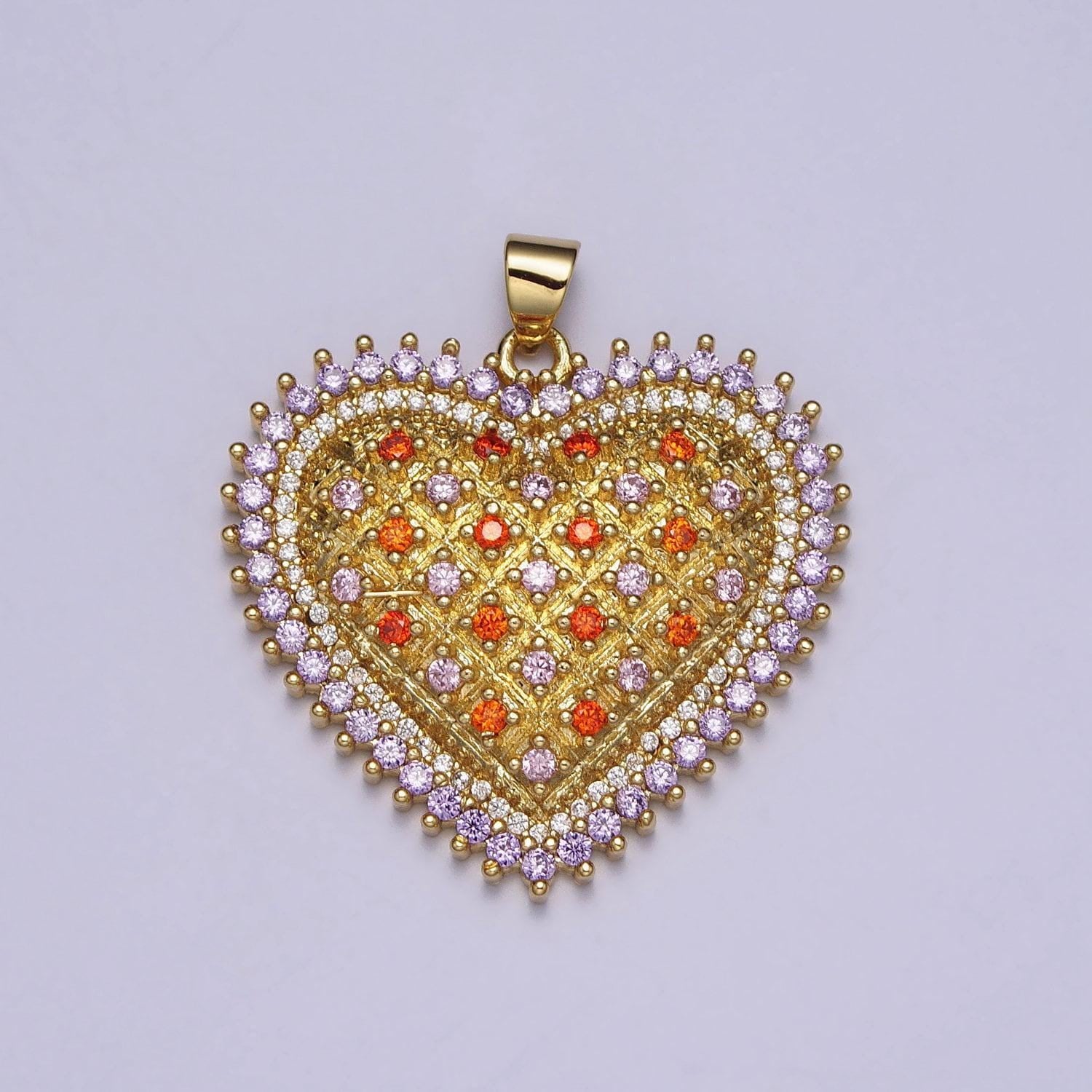 Gold micro pave heart charm big colorful heart pendant for necklace statement jewelry making, aa079