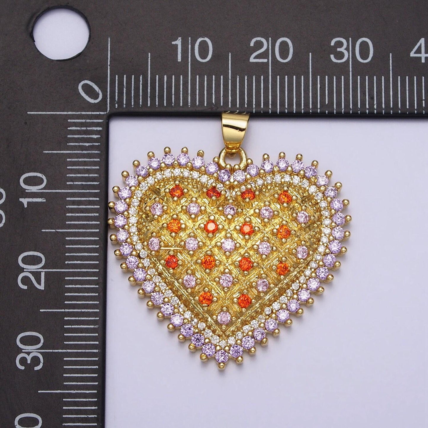 Gold micro pave heart charm big colorful heart pendant for necklace statement jewelry making, aa079