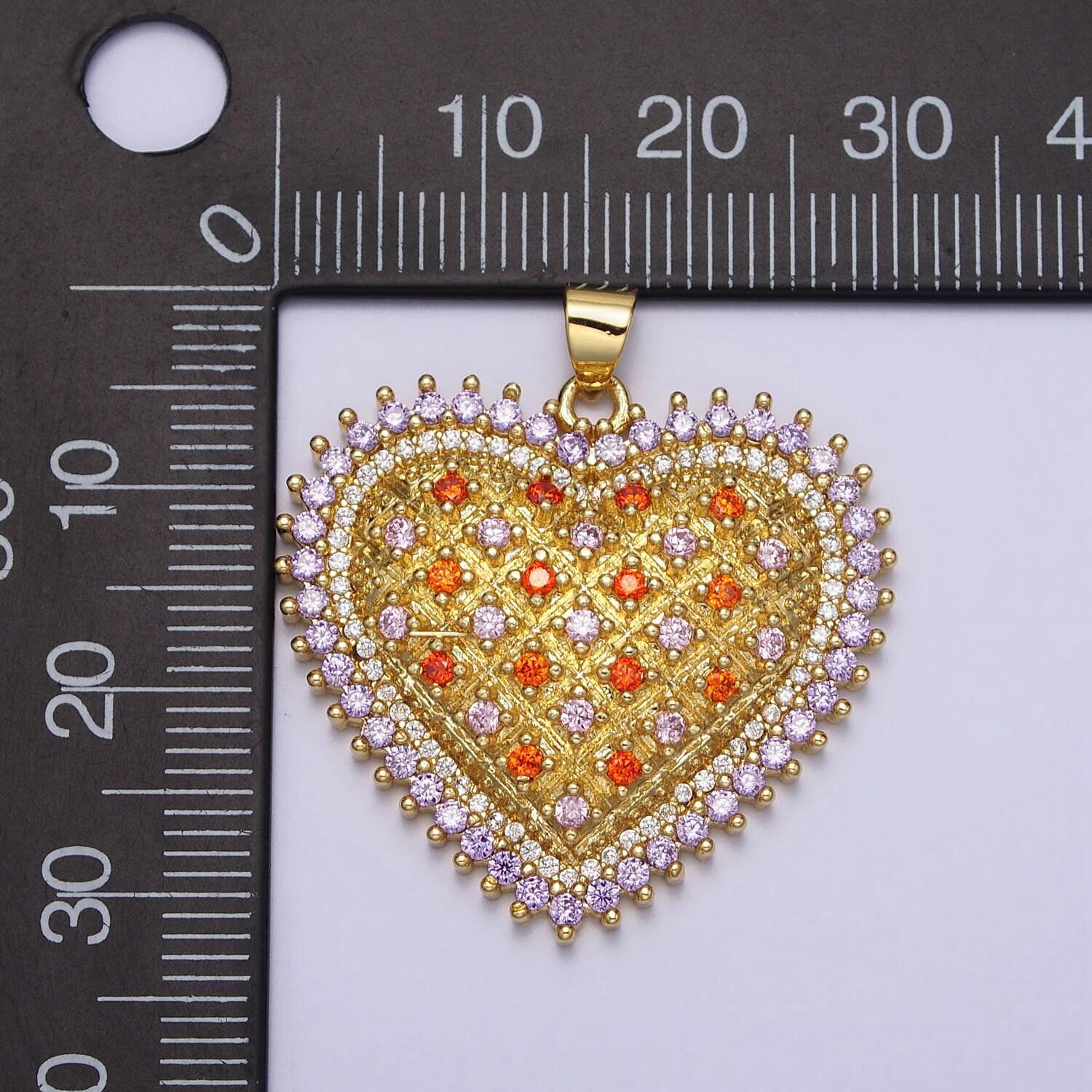 Gold micro pave heart charm big colorful heart pendant for necklace statement jewelry making, aa079