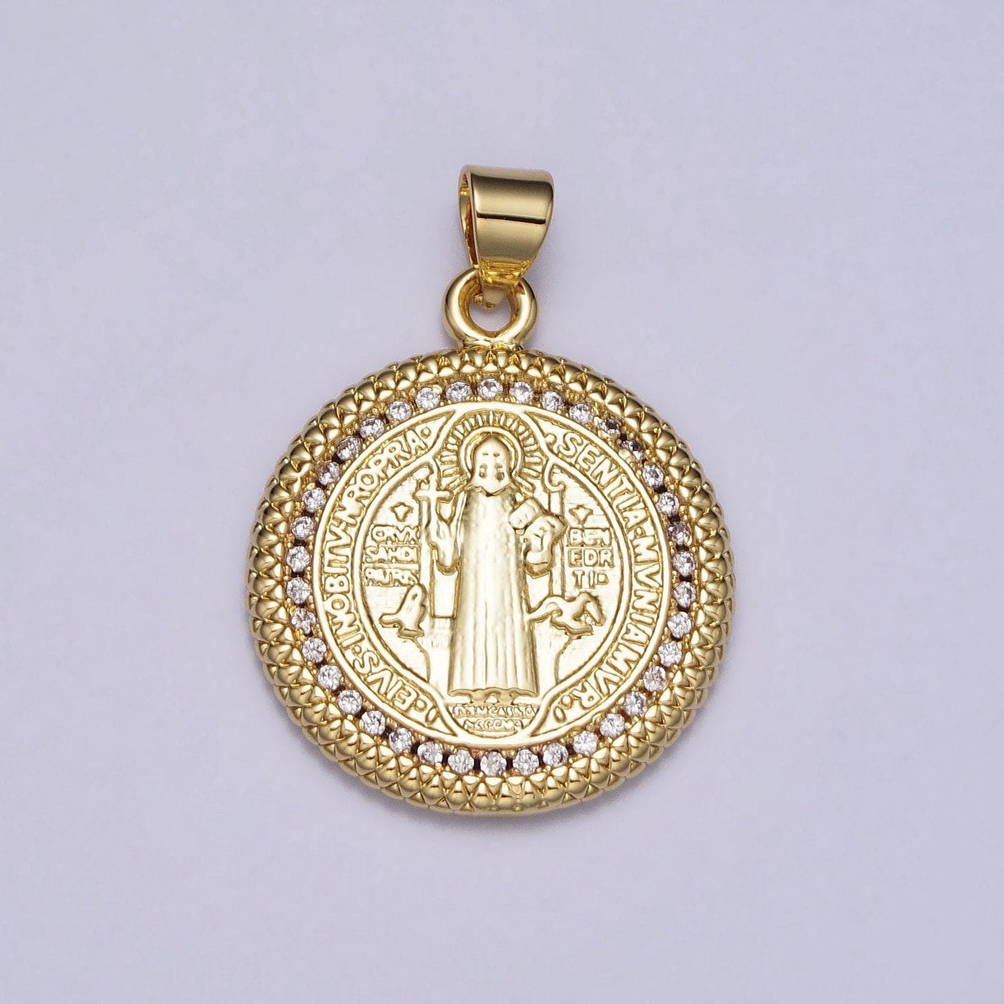 Dainty double sided gold coin saint benedict charm gold medallion for bracelet necklace pendant findings for jewelry making | aa076