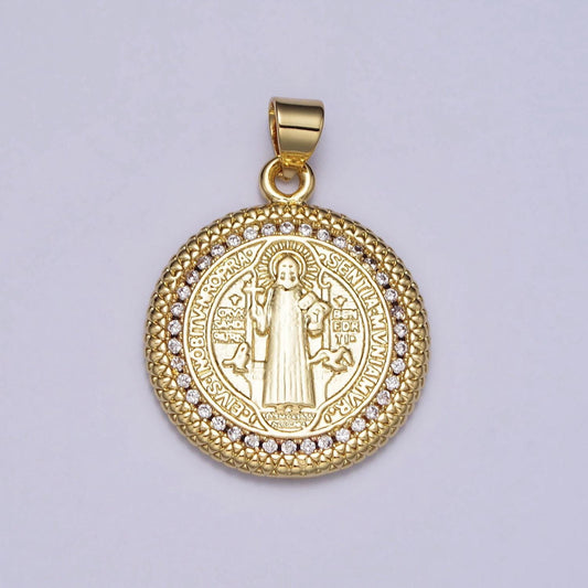 Dainty double sided gold coin saint benedict charm gold medallion for bracelet necklace pendant findings for jewelry making | aa076