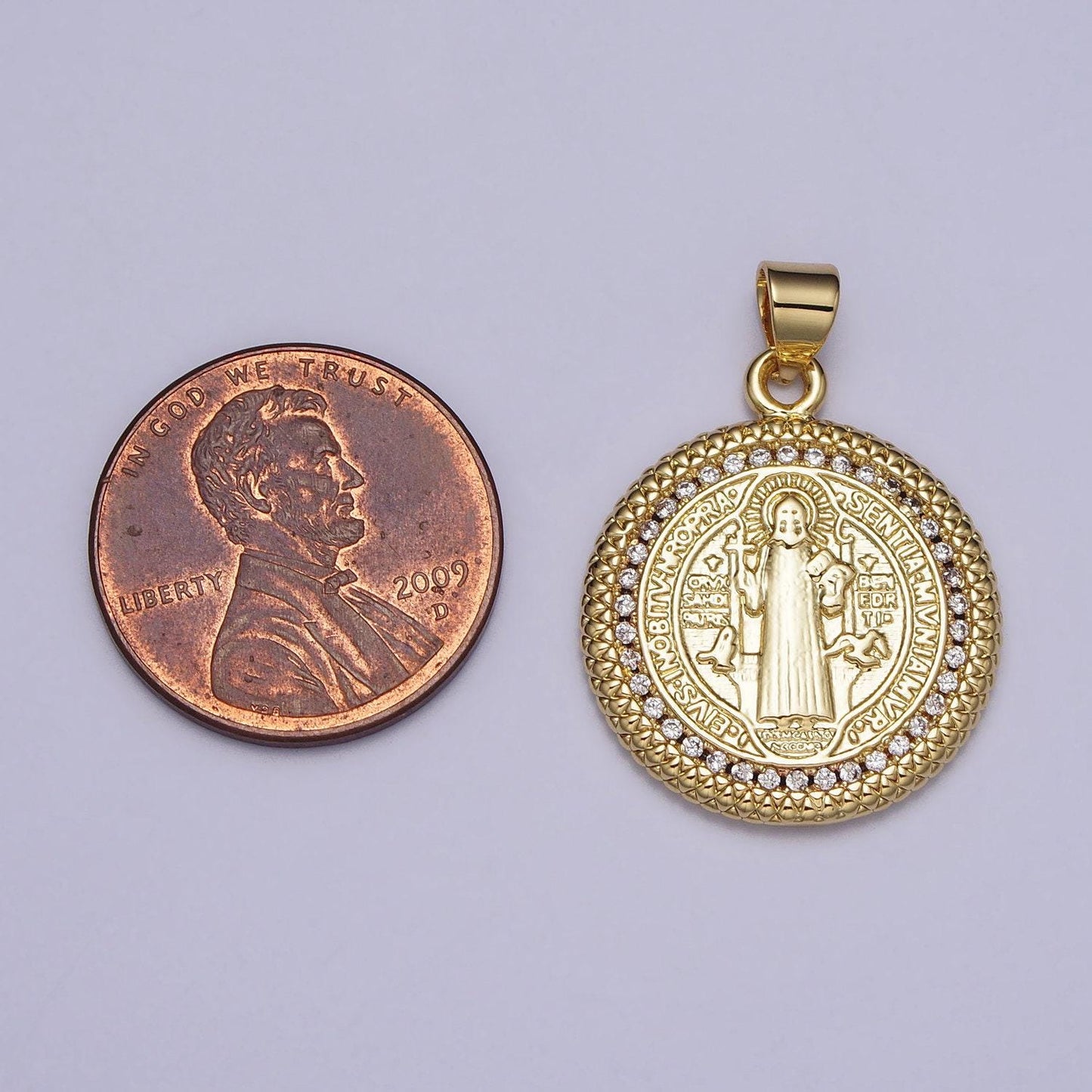 Dainty double sided gold coin saint benedict charm gold medallion for bracelet necklace pendant findings for jewelry making | aa076