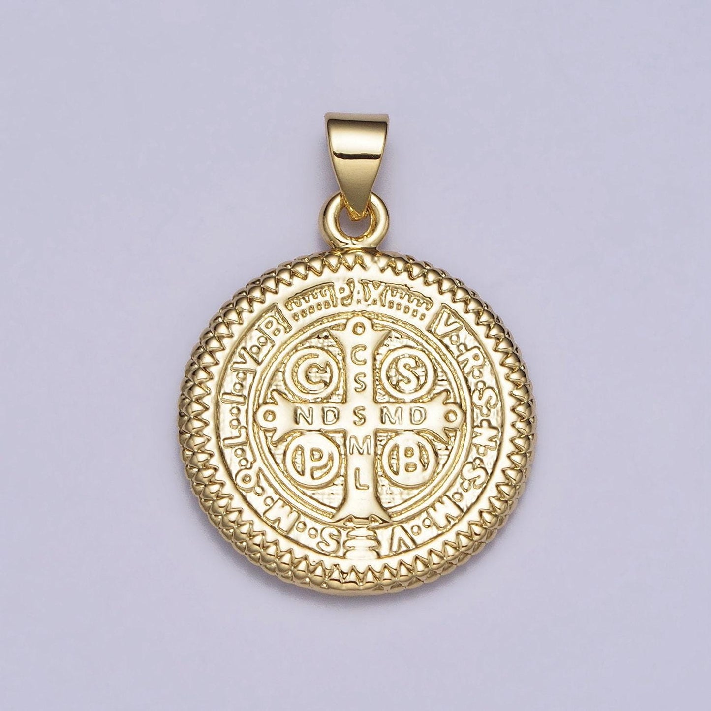 Dainty double sided gold coin saint benedict charm gold medallion for bracelet necklace pendant findings for jewelry making | aa076