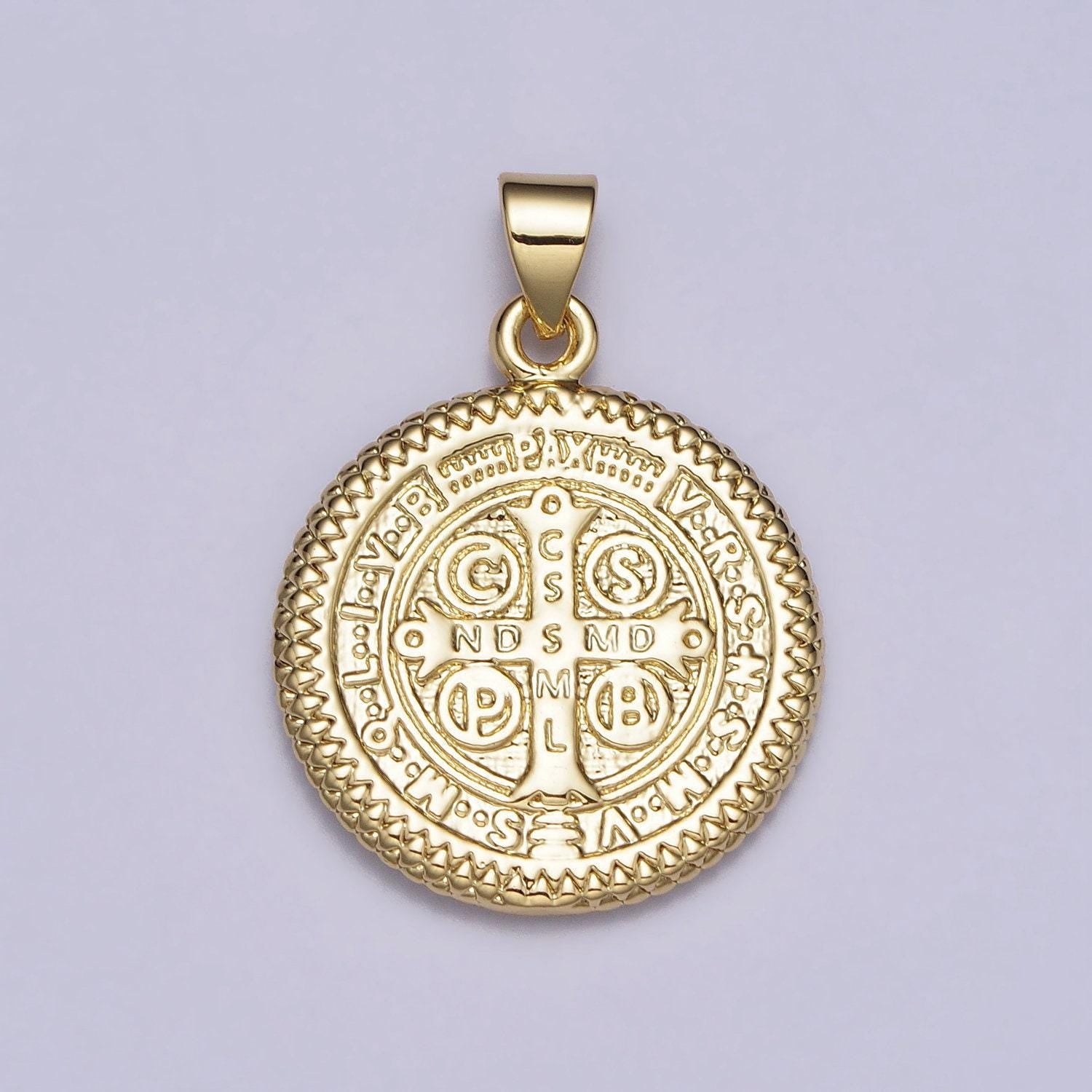 Dainty double sided gold coin saint benedict charm gold medallion for bracelet necklace pendant findings for jewelry making | aa076