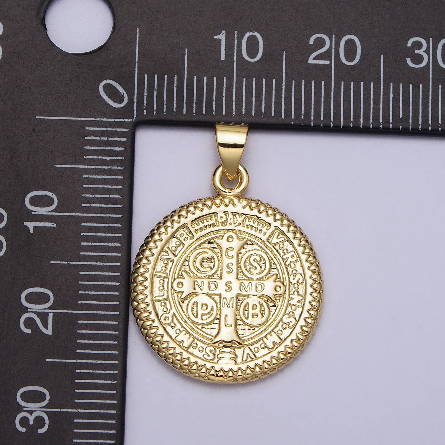 Dainty double sided gold coin saint benedict charm gold medallion for bracelet necklace pendant findings for jewelry making | aa076