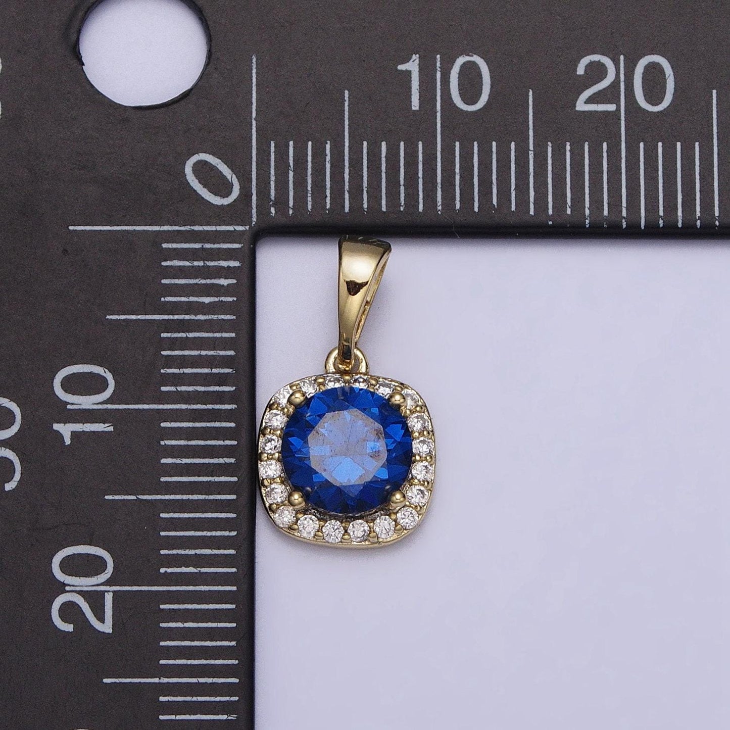 Sapphire blue zirconia cubic pave14k gold filled charm, cz pendant square cubic mini pendant, dainty bracelet earring necklace charm aa046