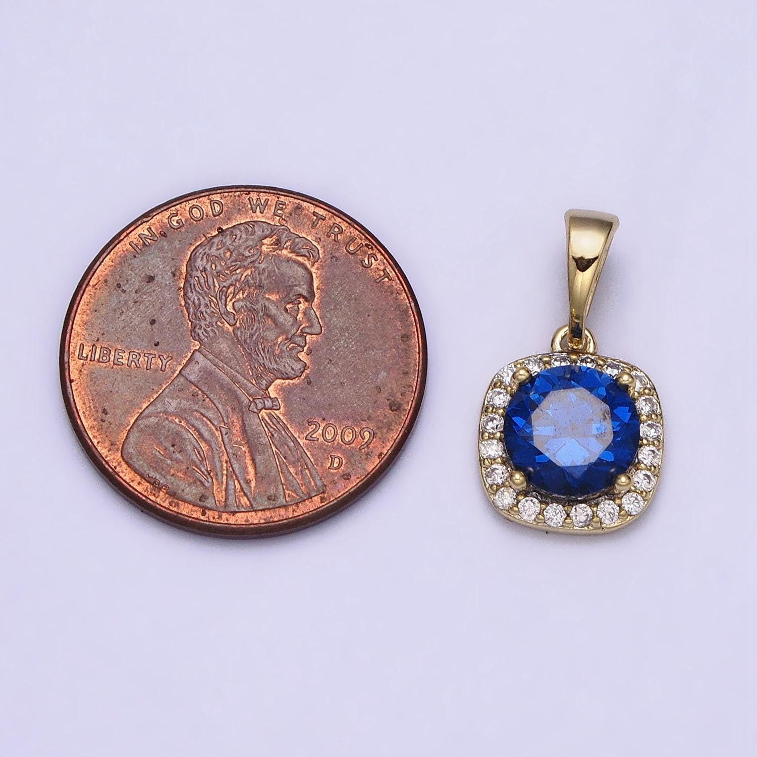 Sapphire blue zirconia cubic pave14k gold filled charm, cz pendant square cubic mini pendant, dainty bracelet earring necklace charm aa046