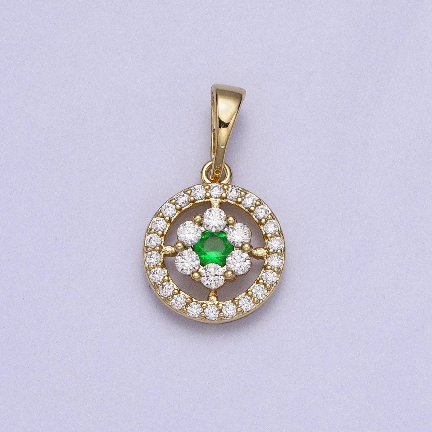 Green, blue, pink, clear round disc charm, 14k gold filled cz micro pave disc pendant, cubic zirconia, small disc pendant 19.6x11.2mm aa042