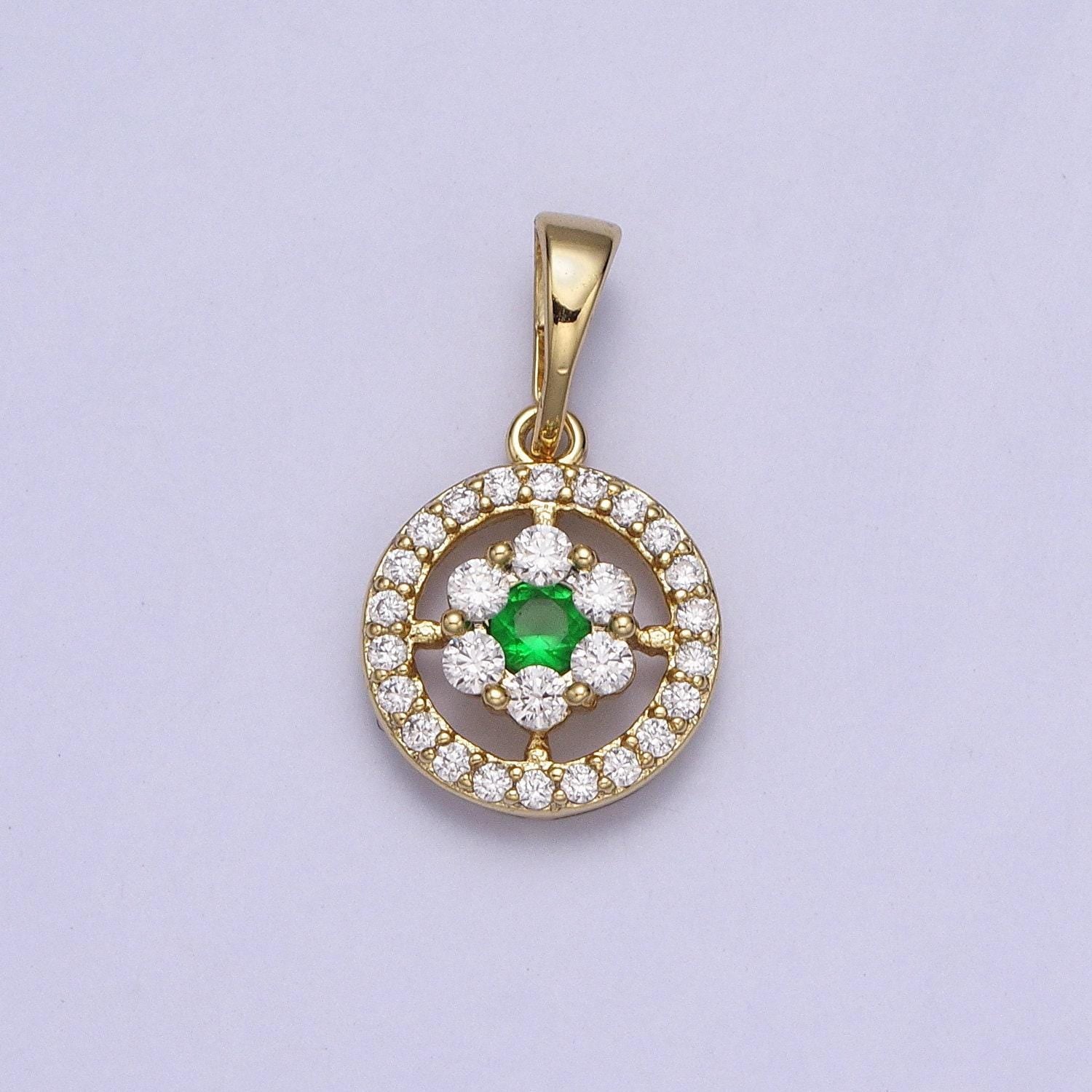 Green, blue, pink, clear round disc charm, 14k gold filled cz micro pave disc pendant, cubic zirconia, small disc pendant 19.6x11.2mm aa042