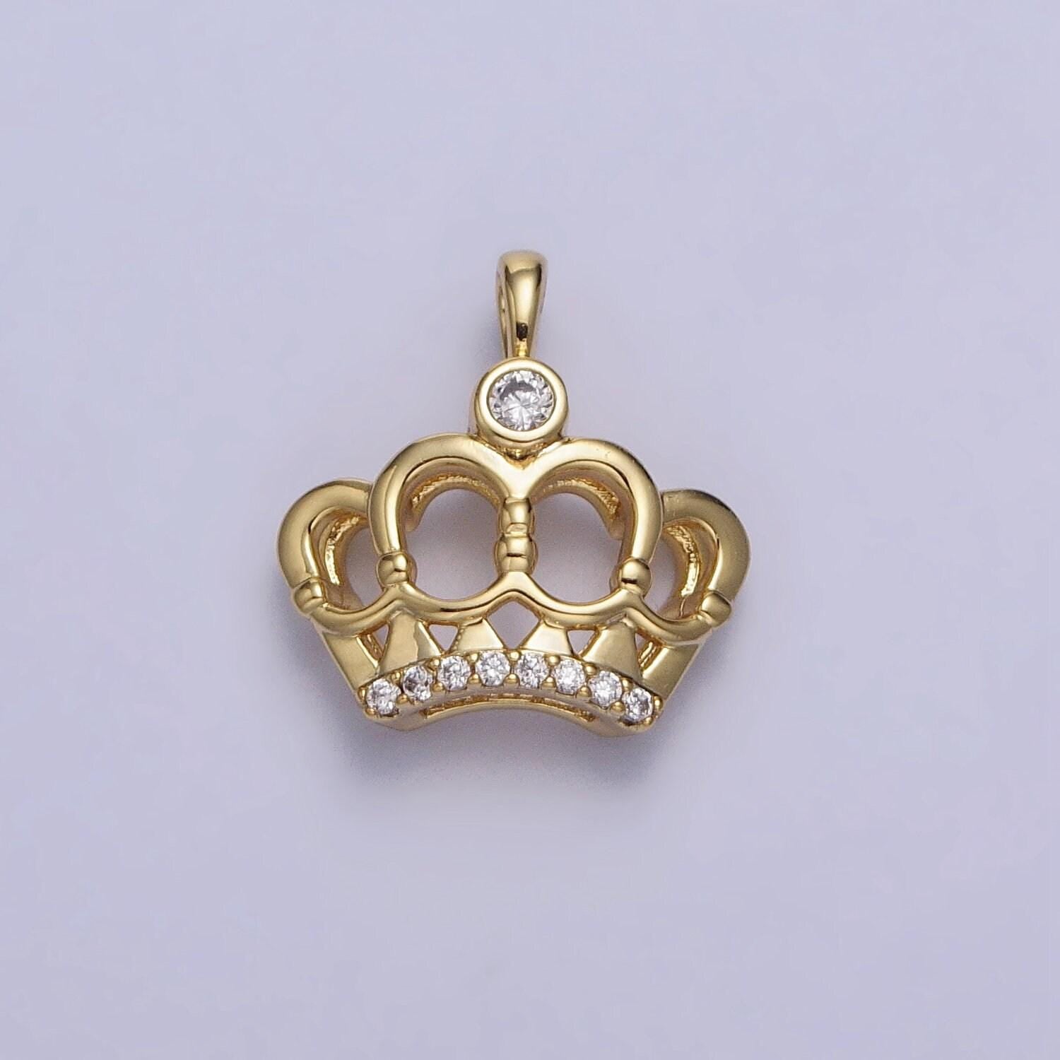 Mini 14k gold filled tiara charm, micro cz pave princess crown pendant, diy fashion jewelry making supply for necklace, bracelet aa035