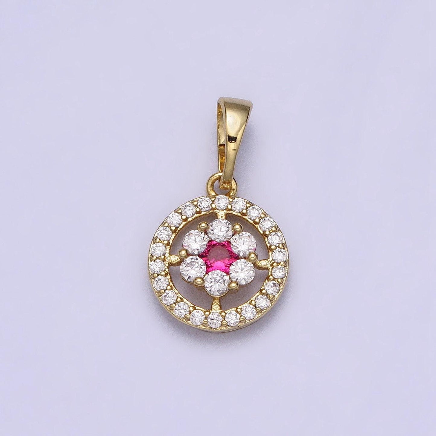 Green, blue, pink, clear round disc charm, 14k gold filled cz micro pave disc pendant, cubic zirconia, small disc pendant 19.6x11.2mm aa042