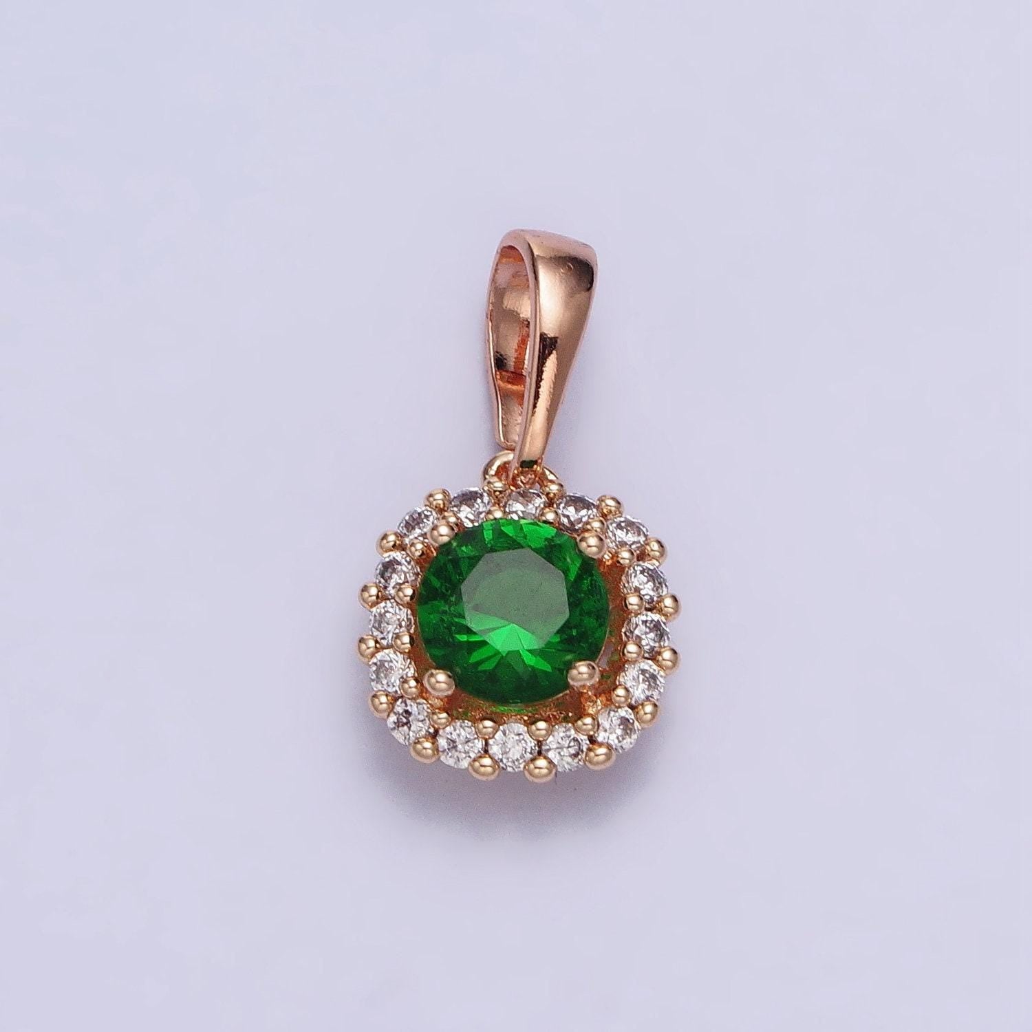 18k gold filled emerald green cz clear micro paved square pinky gold pendant for dangle charm | aa029
