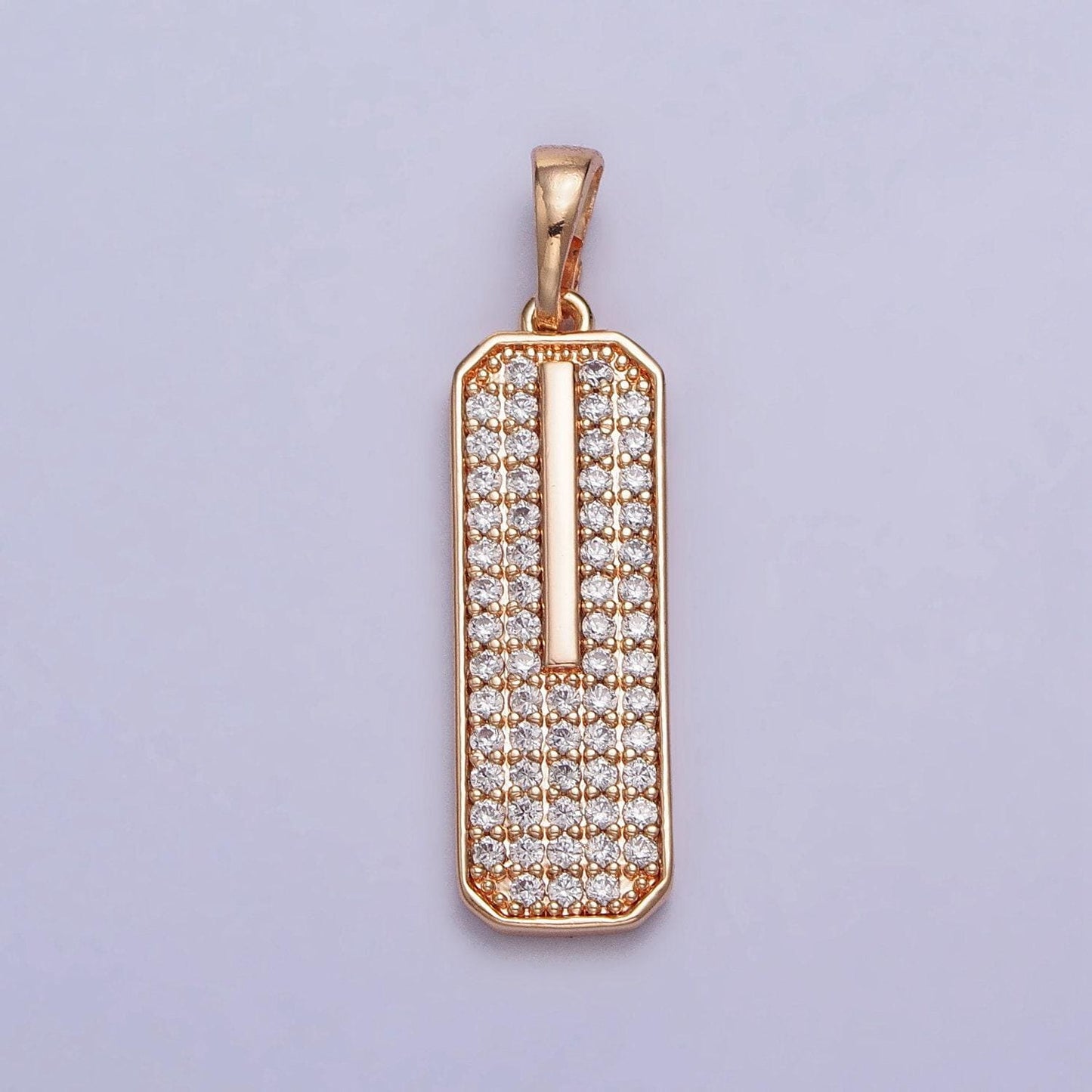 18k gold filled clear micro paved cz 30.7x8mm rectangular tag pendant | aa028