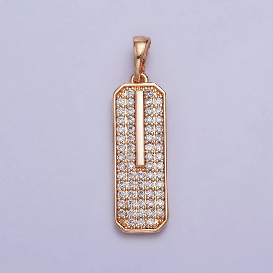 18k gold filled clear micro paved cz 30.7x8mm rectangular tag pendant | aa028
