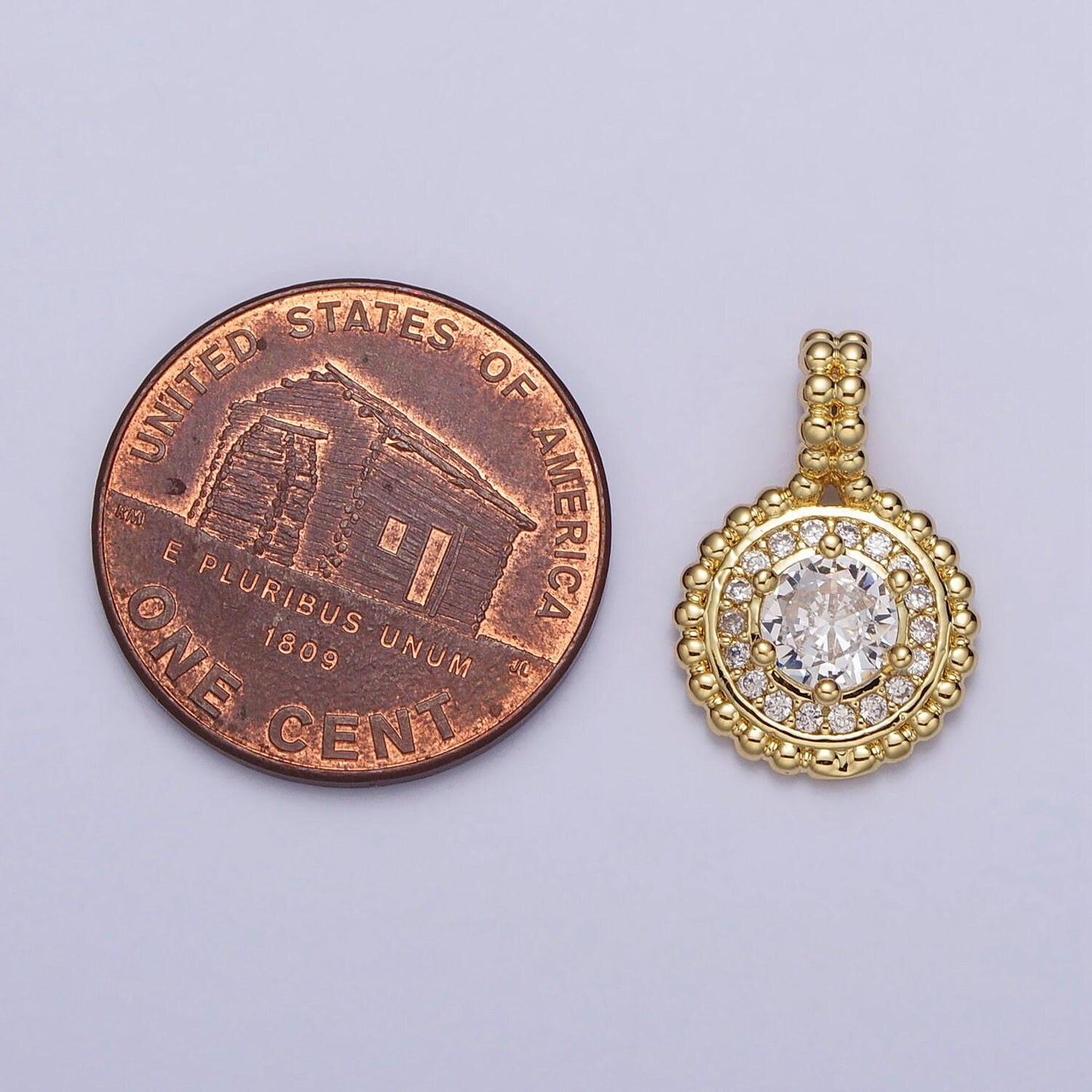 24k gold filled beaded clear round cubic zirconia solitaire cz pendant dangle charm for necklace component | aa023