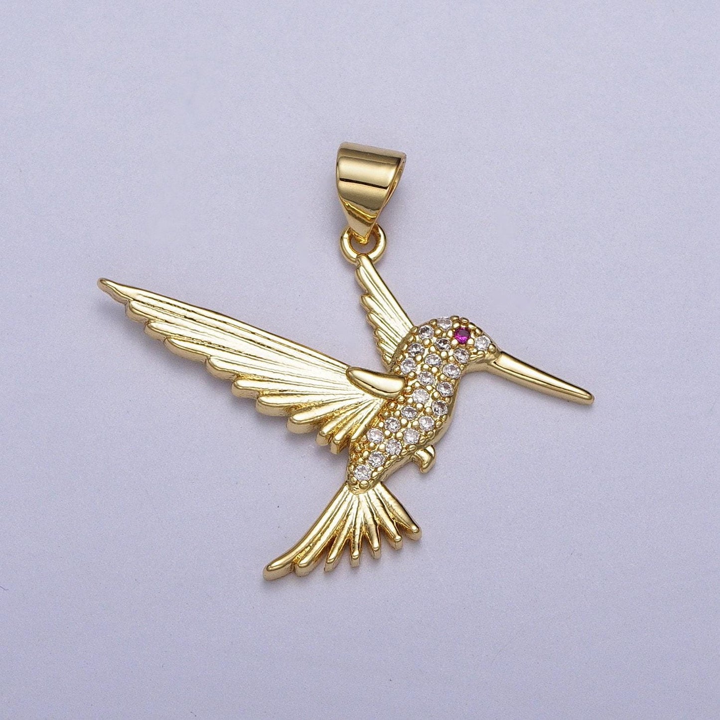 Dainty gold hummingbird charm, clear cz micro pave silver bird pendant for bracelet necklace earrings jewelry making supply aa-001