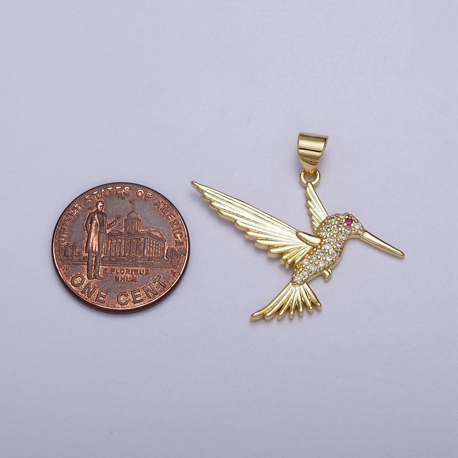 Dainty gold hummingbird charm, clear cz micro pave silver bird pendant for bracelet necklace earrings jewelry making supply aa-001