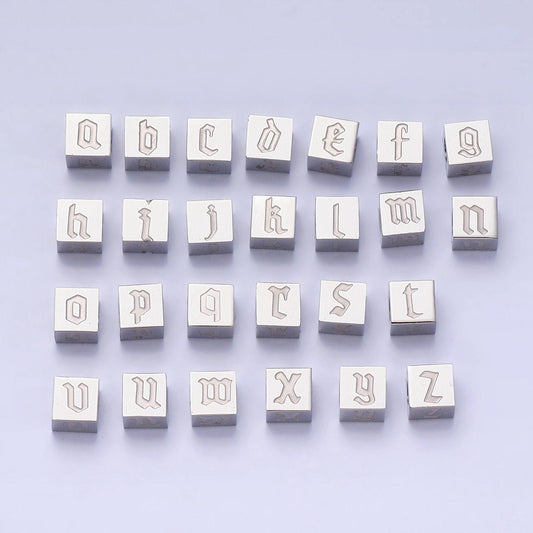 Stainless steel gothic letter bead spacer old english alphabet for bracelet necklace jewelry initial name charm supplies tarnish free a-950