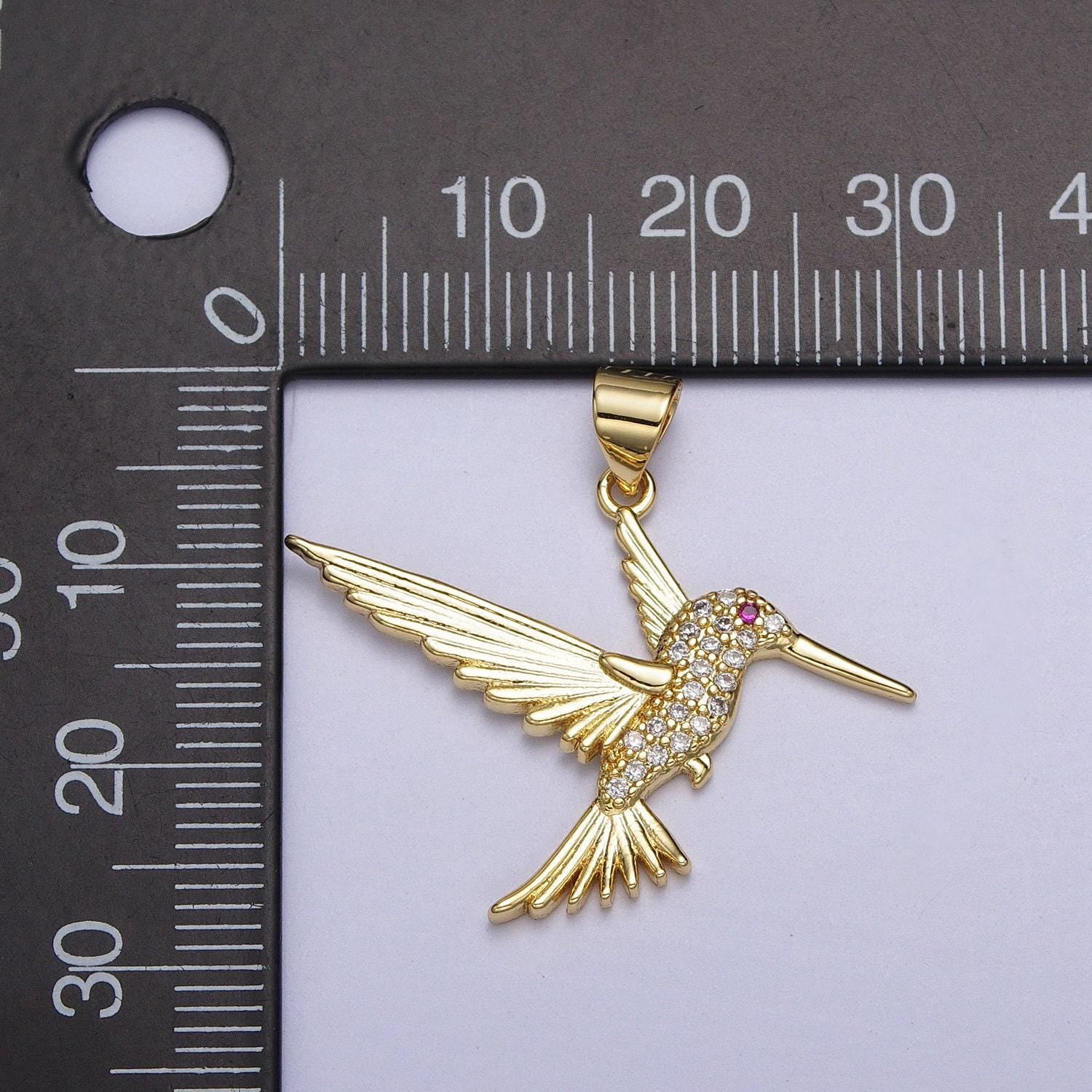 Dainty gold hummingbird charm, clear cz micro pave silver bird pendant for bracelet necklace earrings jewelry making supply aa-001