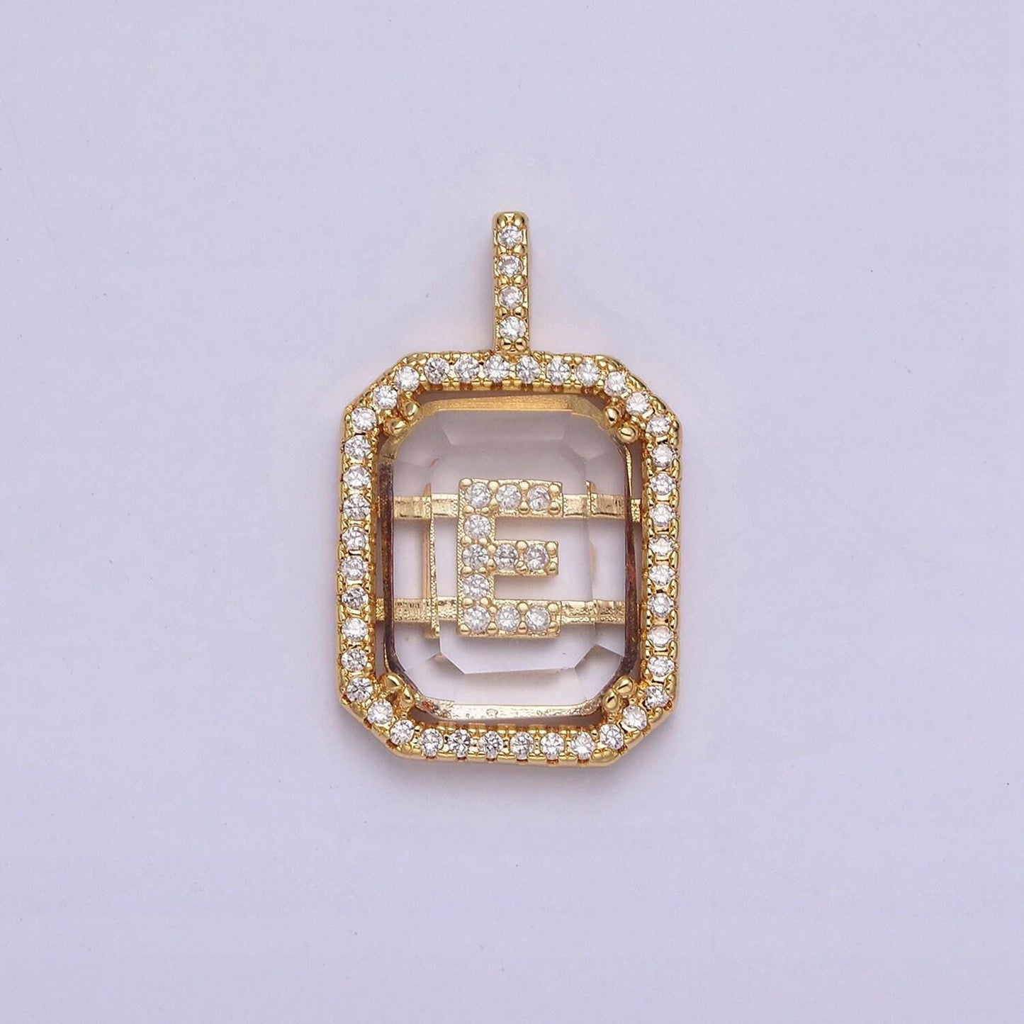 16k gold filled initial tag letter charm alphabet letter clear glass micro pave tile charm pendant for personalized necklace jewelry making