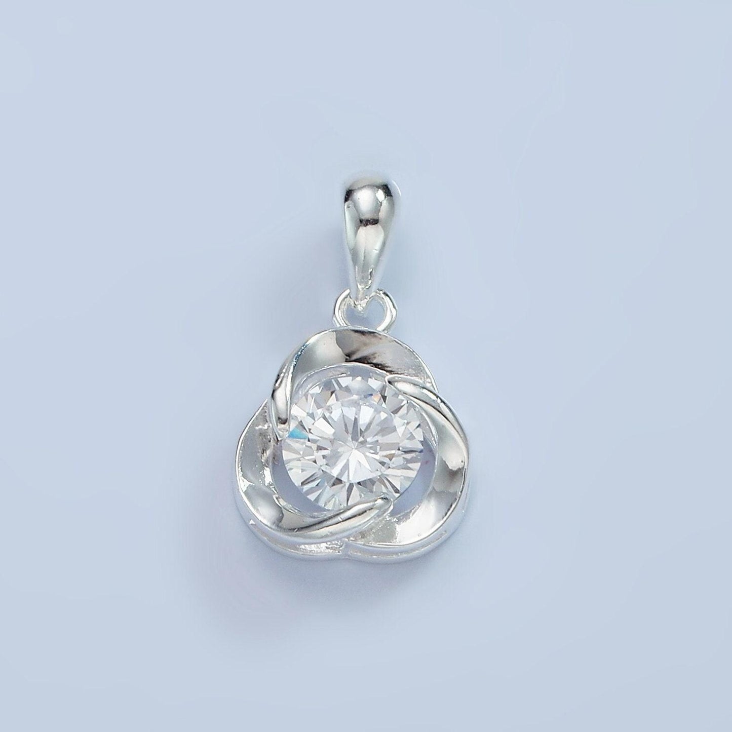S925 sterling silver blue, clear cz triple circular band open pendant | sl-466
